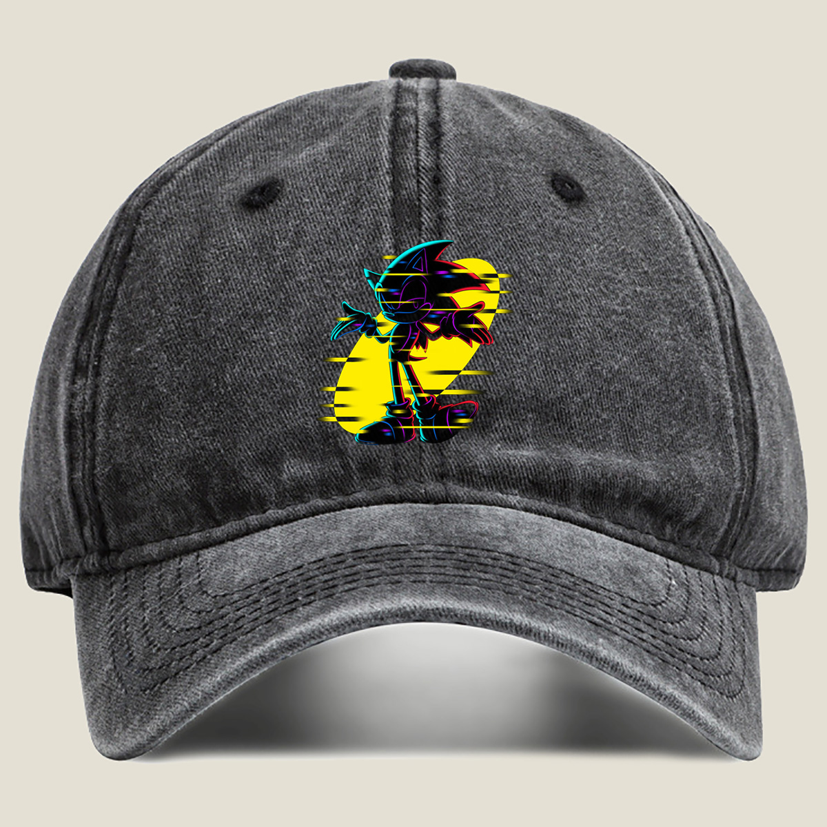 Sonic the Hedgehog: Neon Glitch Art - Washed Denim - Baseball Cap