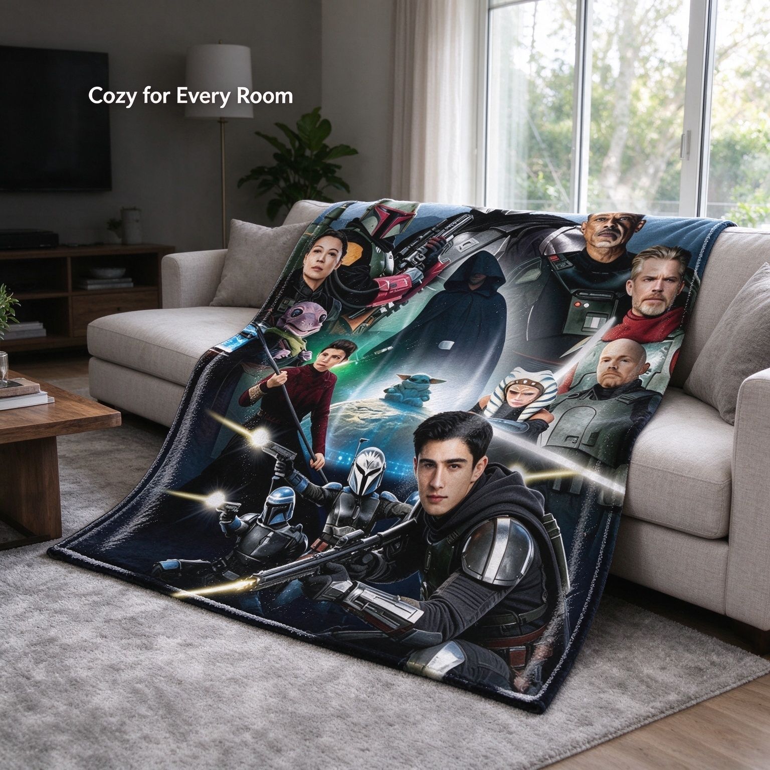 Custom Face Flannel Throw Blanket Personalized Sci-Fi Galaxy Hero Portrait Cozy Warm Fleece Bed Couch Cover Ideal