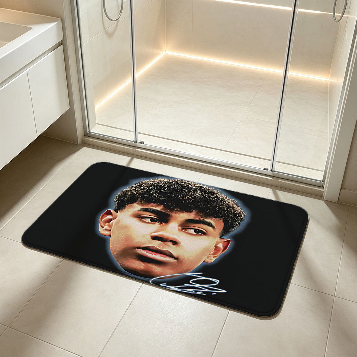 Lamine Yamal Portrait with Signature - Flannel floor mat