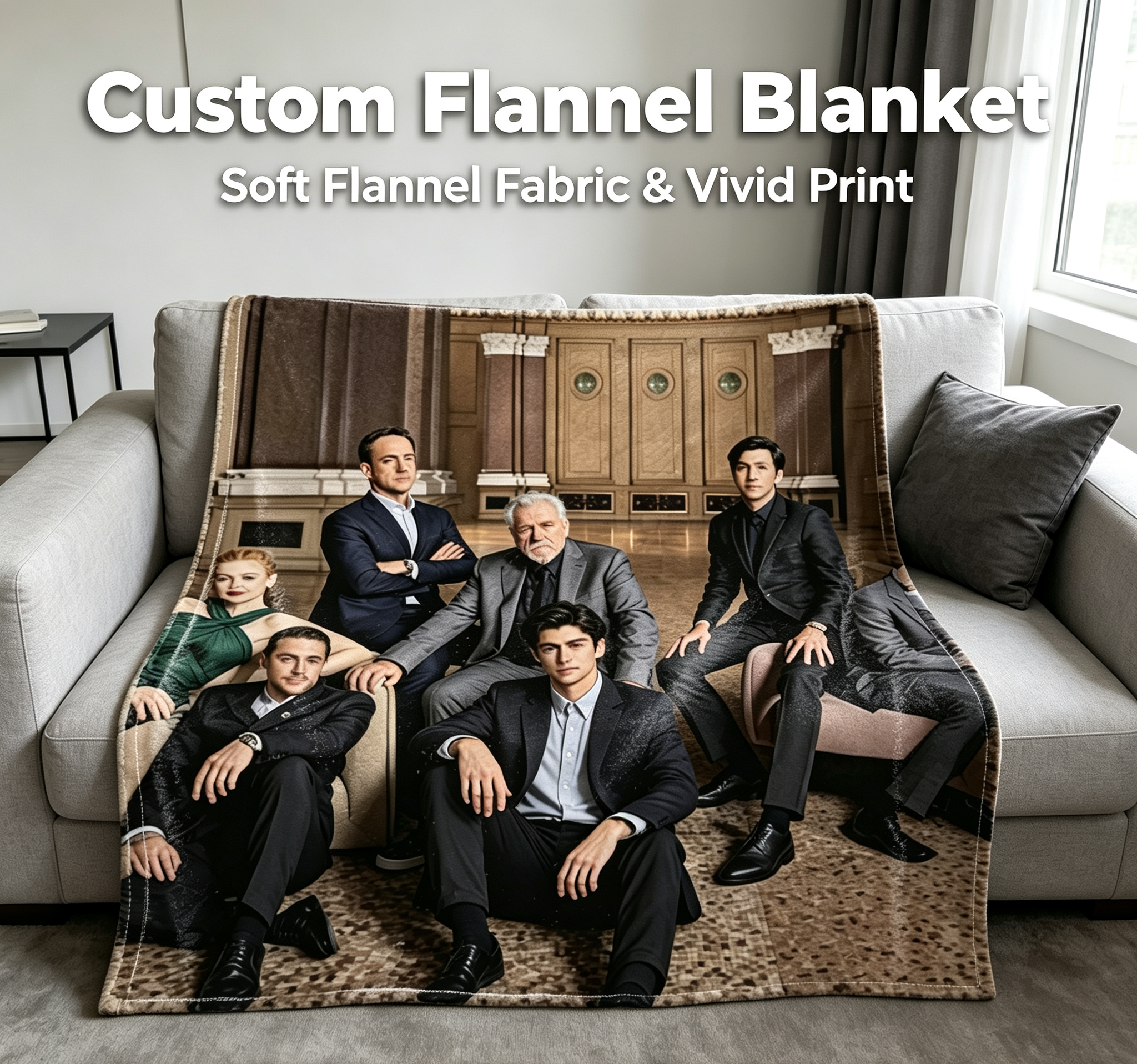 Custom Face Blanket The Crown Cast Flannel Blanket Cozy Living Room Gift for Fans and Collectors