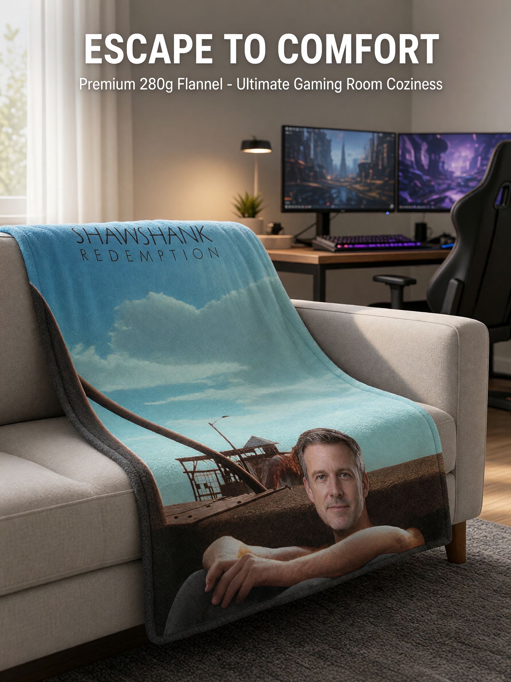 Custom Face Photo Blanket Movie Poster Style Flannel Throw Anti-Pilling Cozy Fleece Bed Sofa Ideal Personalized Gift