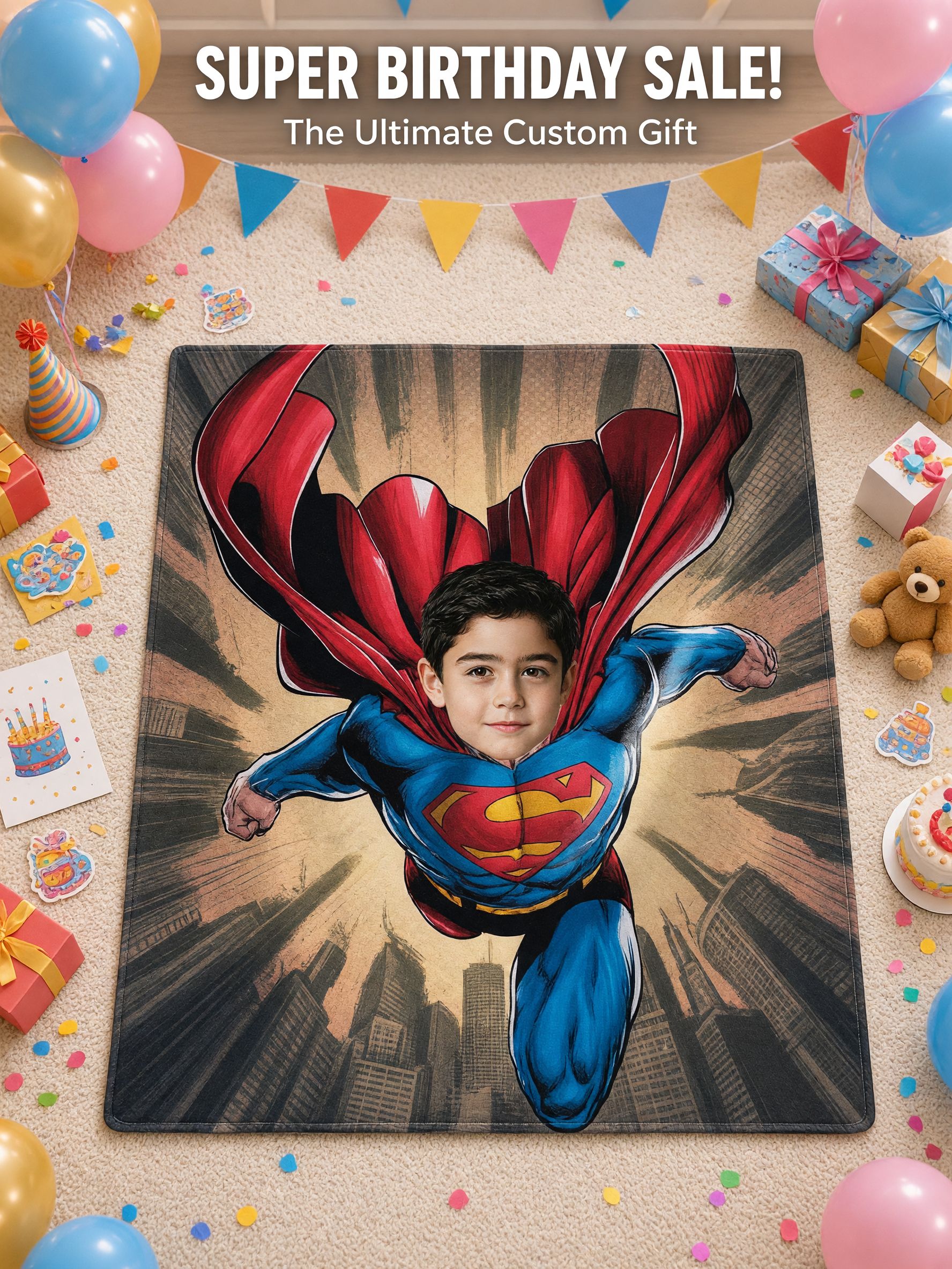 Personalized Superhero Face Photo Flannel Fleece Blanket, Ultra Soft Custom Picture Throw for Kids and Family Gift