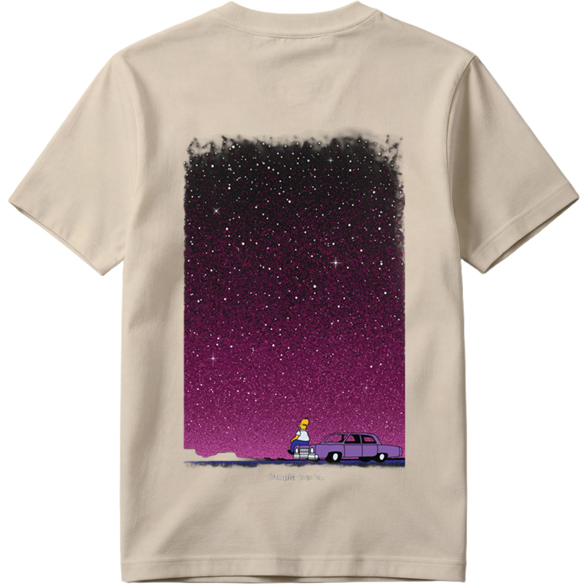 Homer Simpson Stares at the Stars in a Purple Sky - Tee