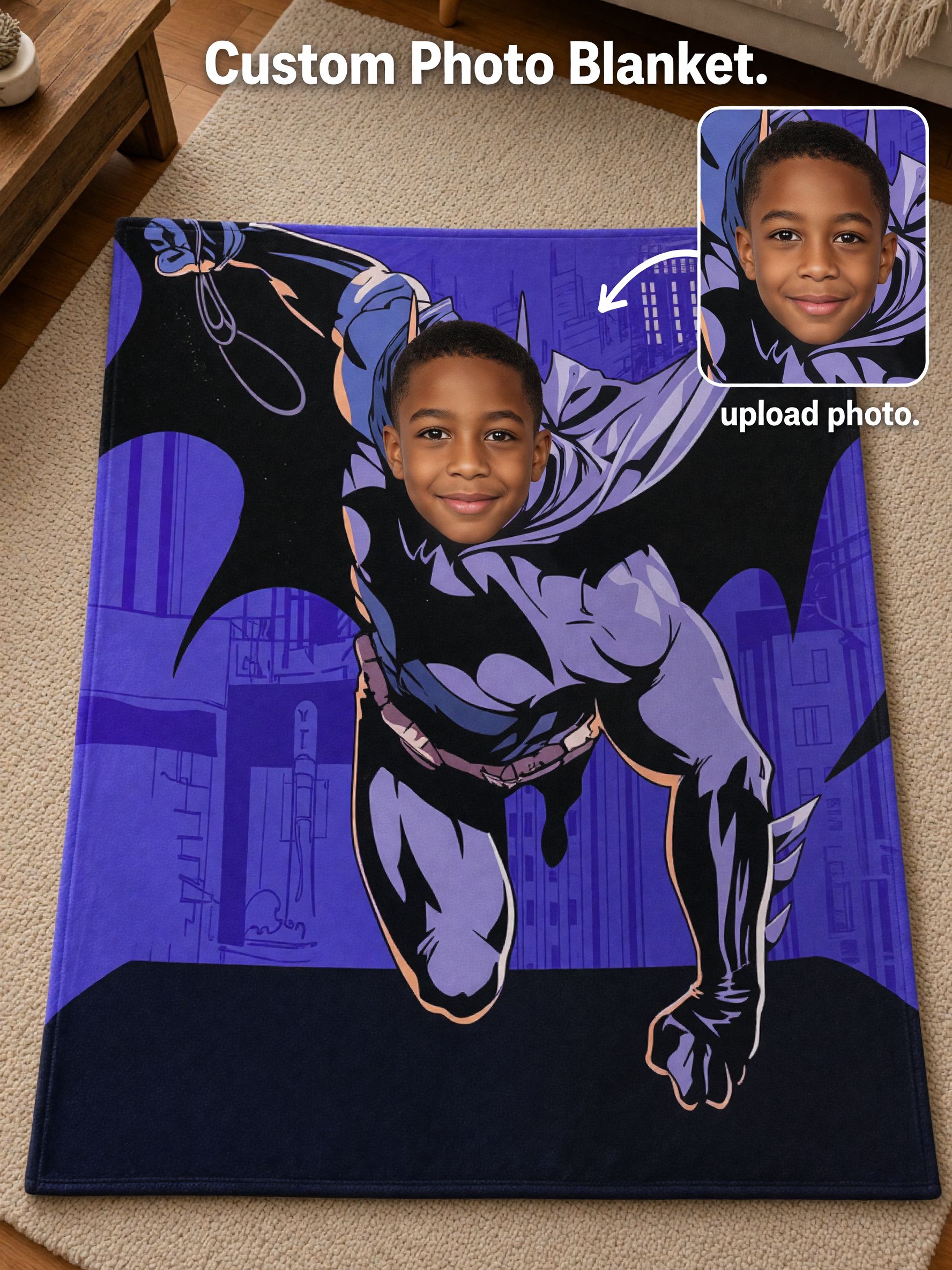 Custom Superhero Face Photo Flannel Blanket Personalized Comic Character Soft Warm Fleece Throw Ideal Personalized Gift