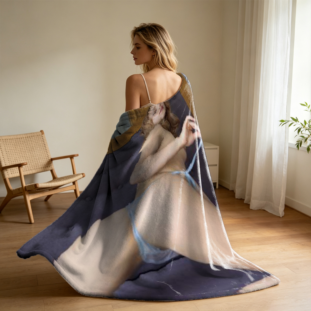 Jennifer Lawrence in light blue lingerie on a purple couch - Blanket
