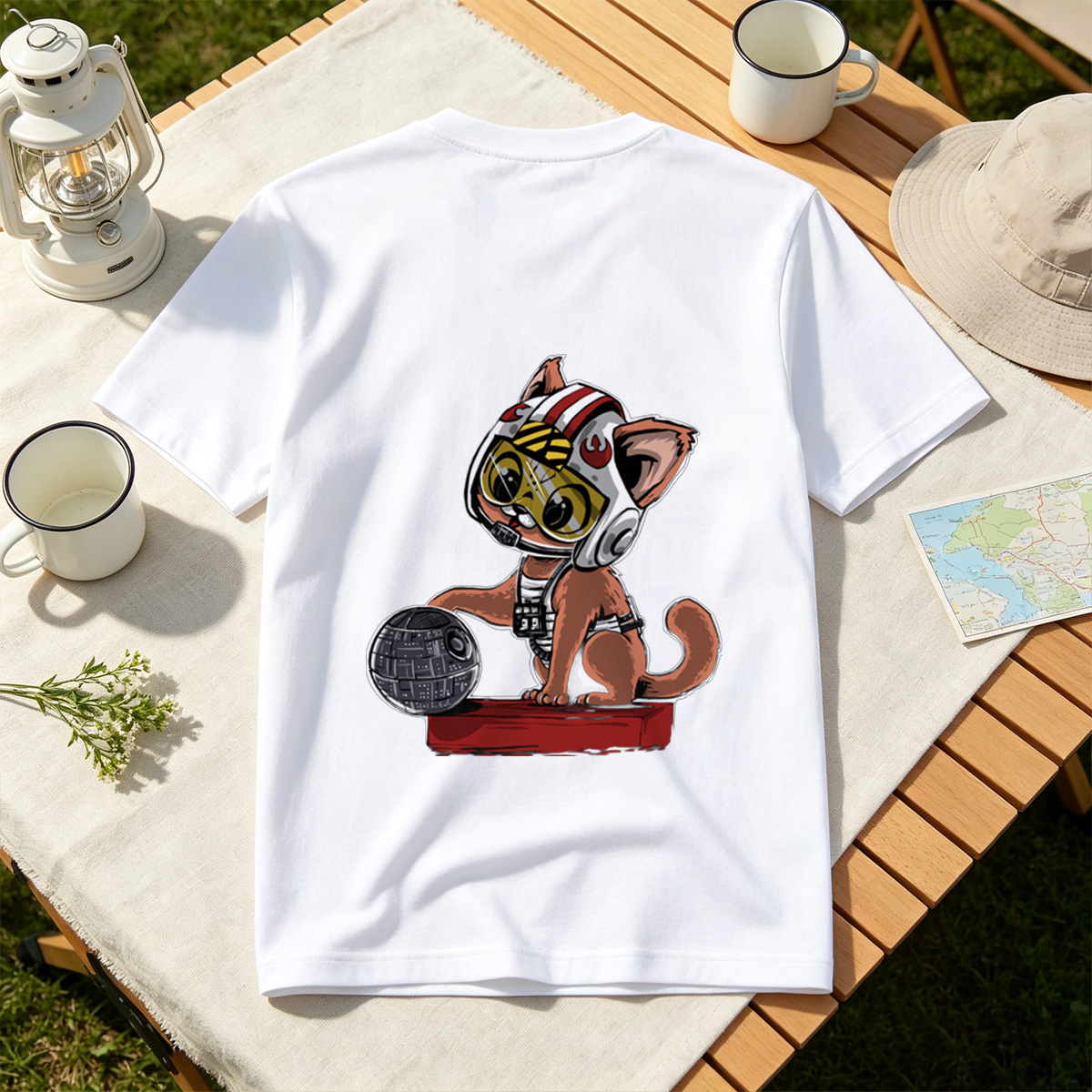 Star Wars Cat Pilot with Death Star - Tee