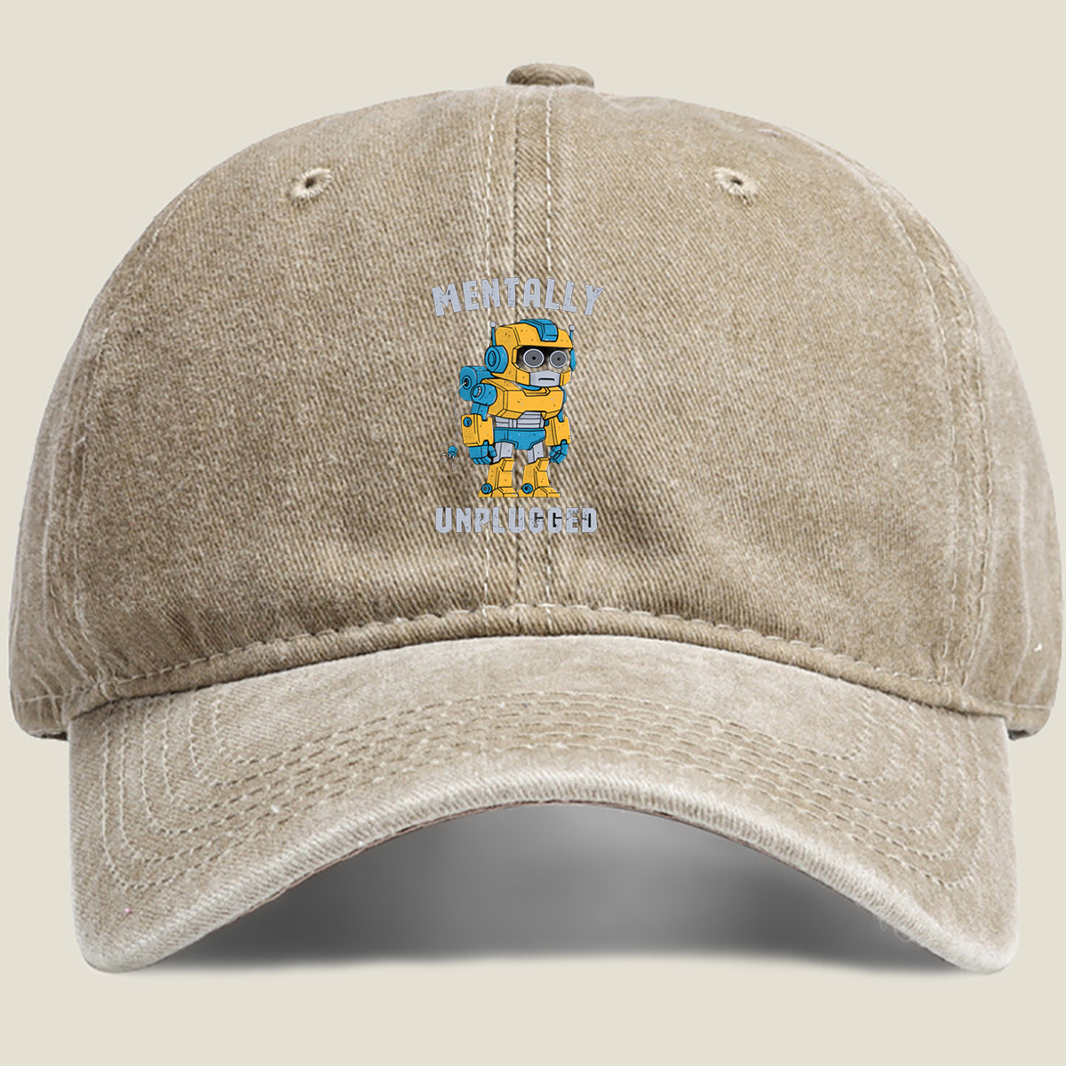 Mentally Unplugged Robot Design - Washed Denim - Baseball Cap