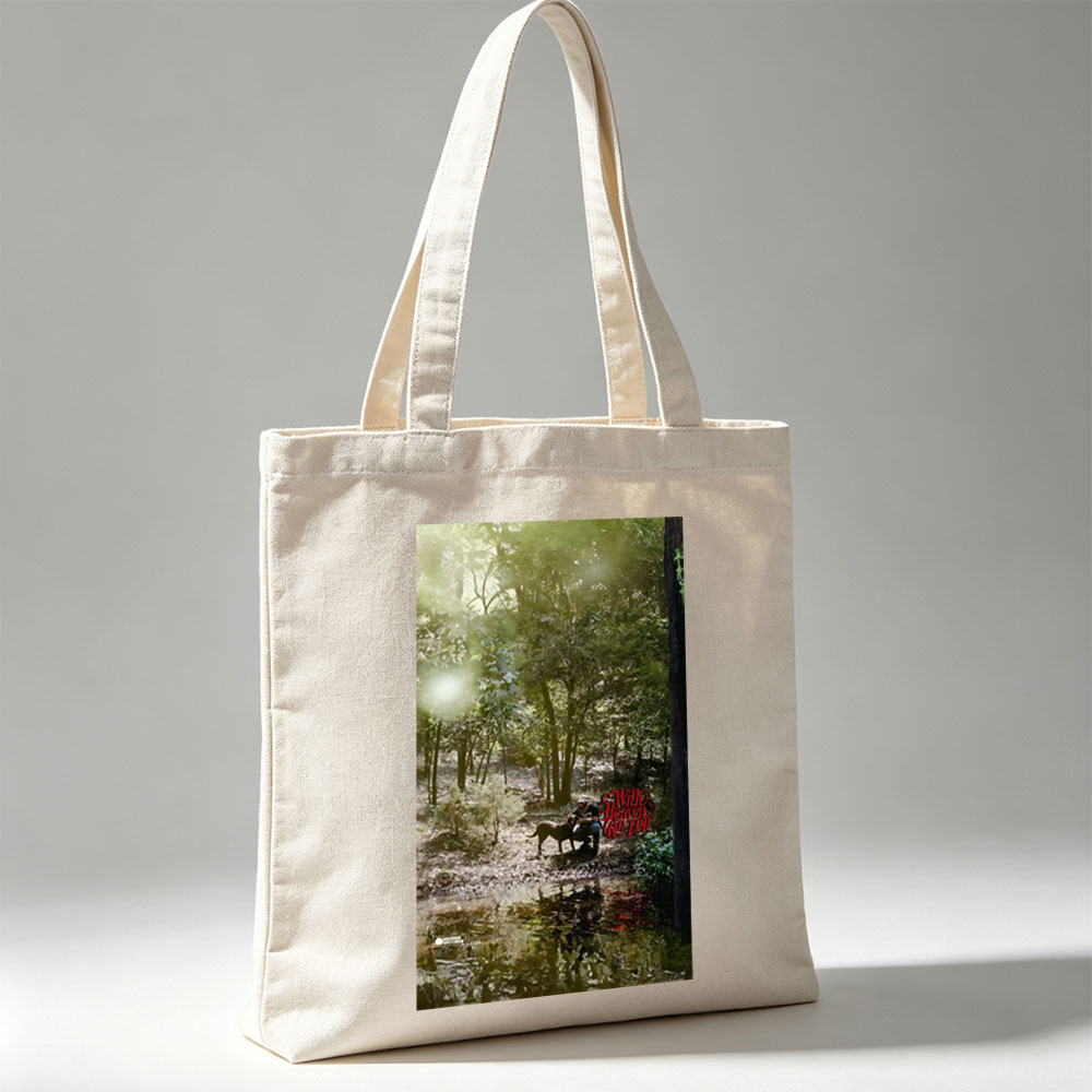 Warren Zevon in the Forest with Dog and Reflection in Water - Canvas tote bags