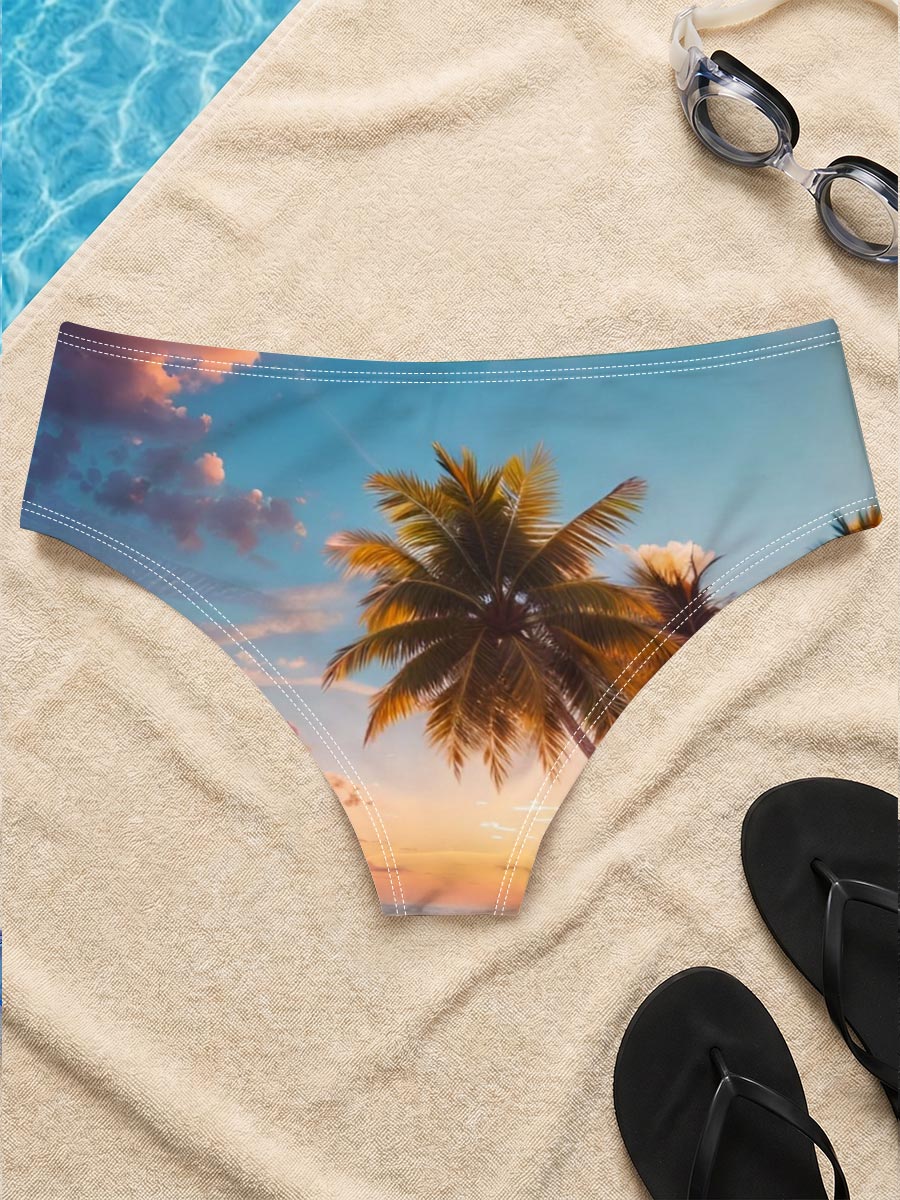 Tropical sunset with palm trees and waves on a sandy beach -  Men's swim trunks