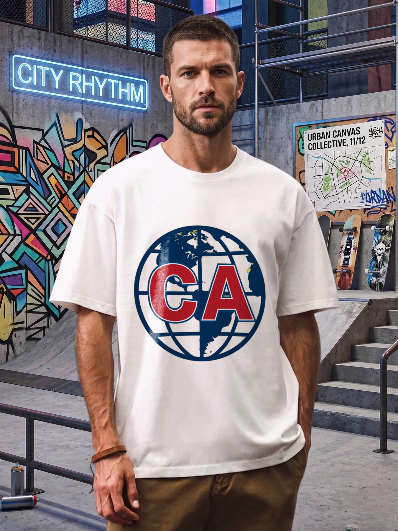 Men's Printed T-Shirt CA Globe Design Red Blue World Map Graphic Casual Round Neck Lightweight Breathable Summer Short Sleeve Tee for Travel Outdoor Activities Adults