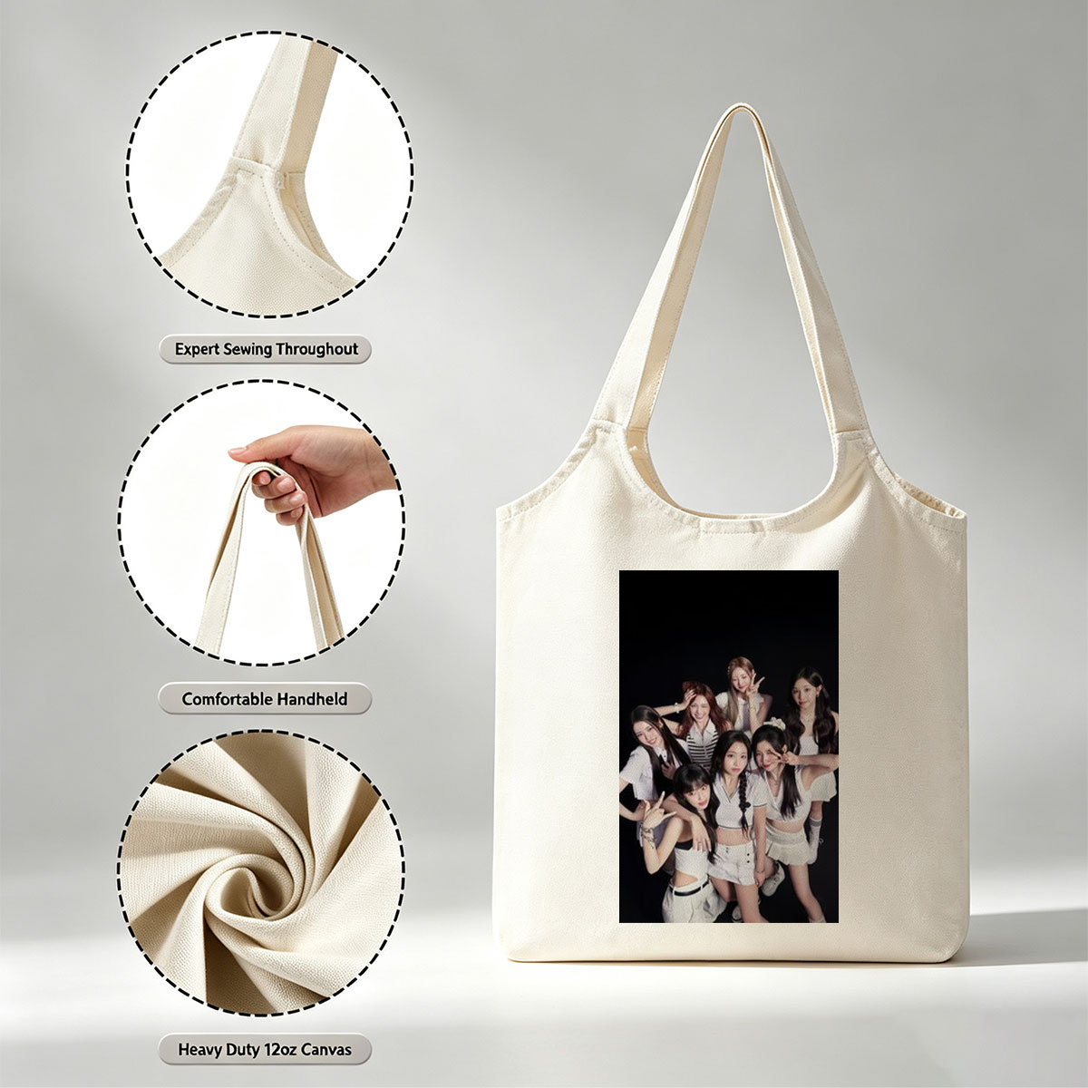 Kep1er Group Photo in White Outfits on Black Background - Canvas shoulder bags/