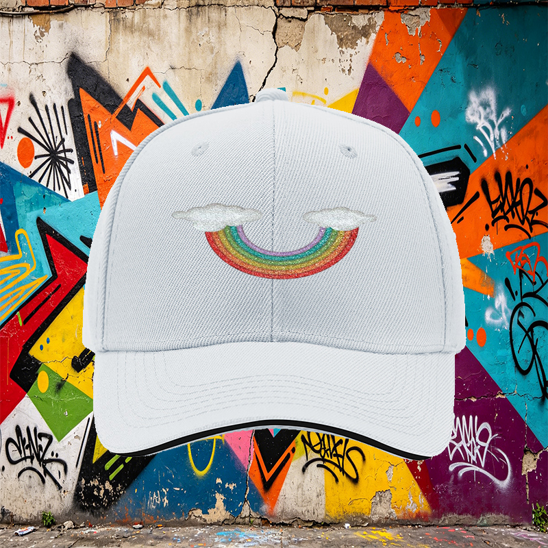 Unisex Classic Sandwich Hat with Glitter Rainbow and Cloud Print - Perfect for Outdoor Activities, Festivals, and Casual Wear - Ideal for Adults Seeking Fun and Stylish Headwear