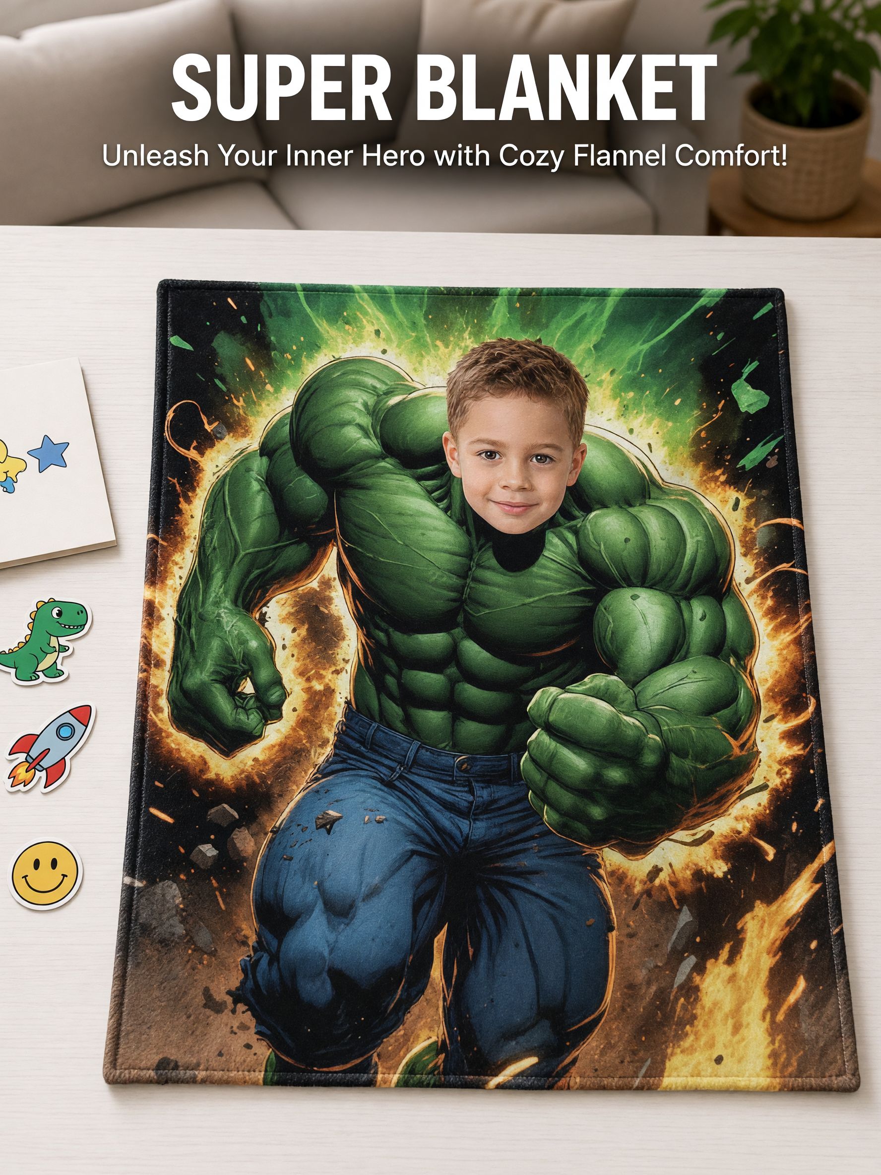 Custom Superhero Face Photo Flannel Blanket, Personalized Soft Fleece Throw for Kids and Adults, Unique Keepsake Gift