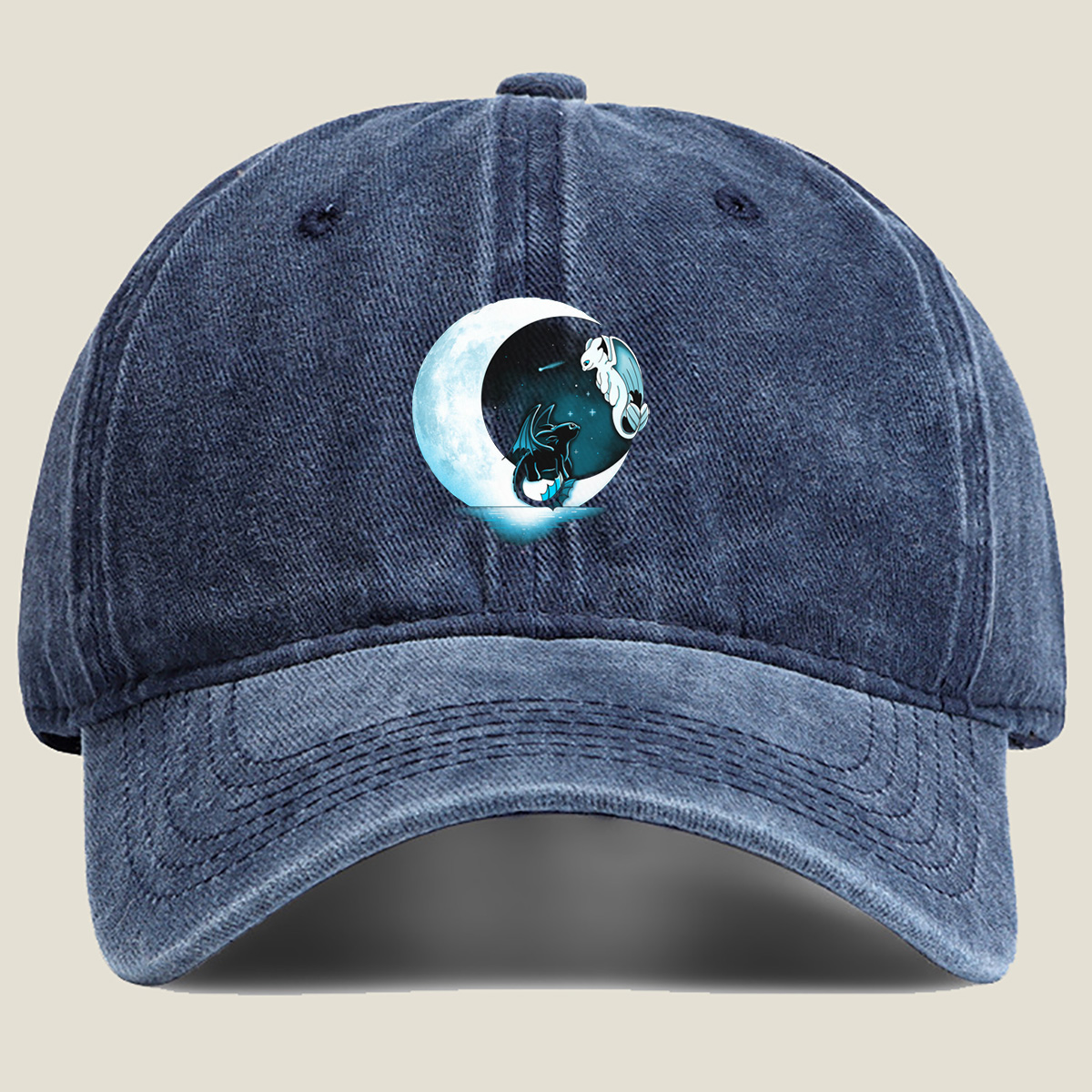 How to Train Your Dragon: Toothless and Light Fury under the Moon - Washed Denim - Baseball Cap