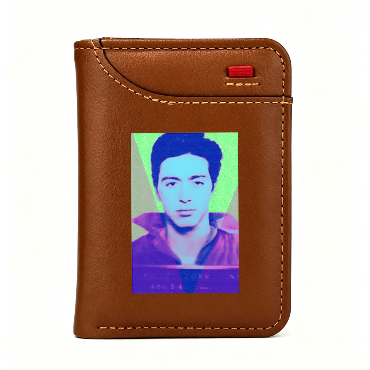 A stylized portrait of a man with vibrant, colorful lighting and geometric overlays. - Vertical Style Wallet