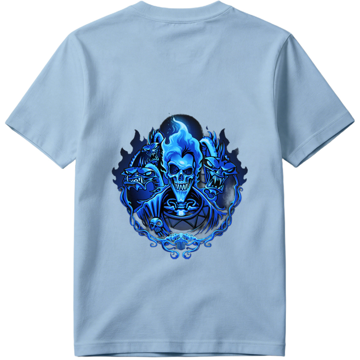 Blue Flame Skull with Demonic Creatures - Tee