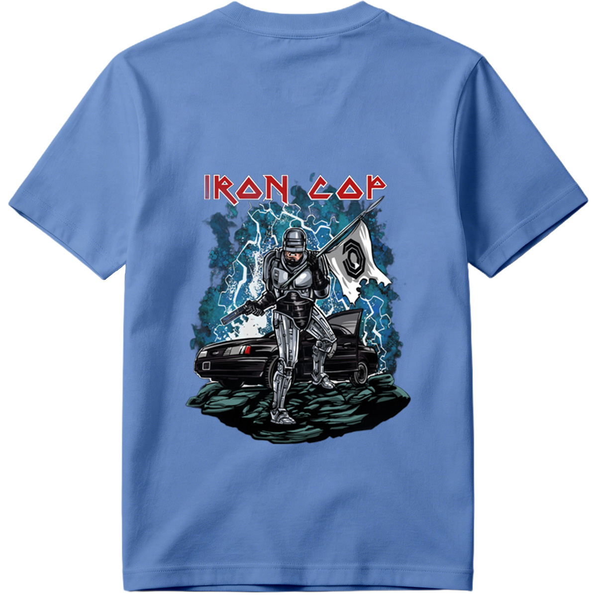 Iron Cop: Robo-Police Officer with Flag and Car - Tee