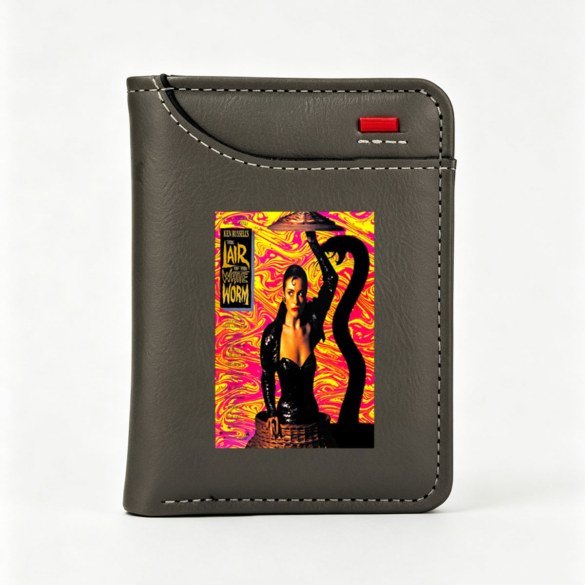 Ken Russell's The Lair of the White Worm: A Woman in Black with a Snake, Vibrant Background - Vertical Style Wallet