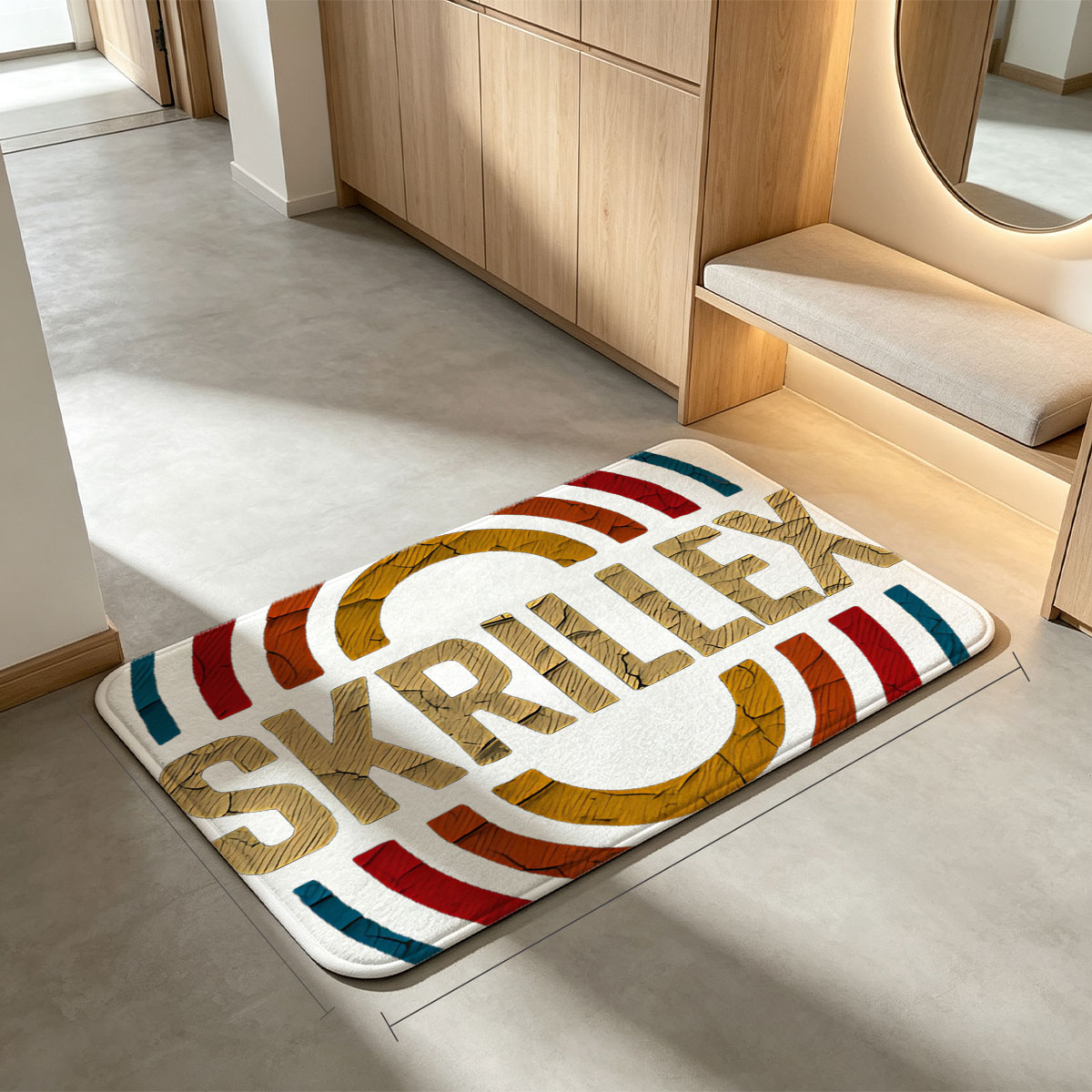Skrillex Logo with Rainbow Rings and Cracked Texture Design - Flannel floor mat