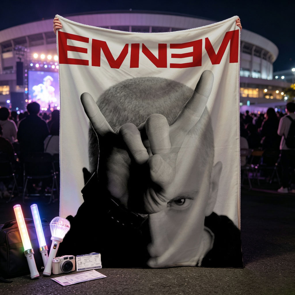 Eminem Making Hand Gesture in Black and White Portrait - Blankets