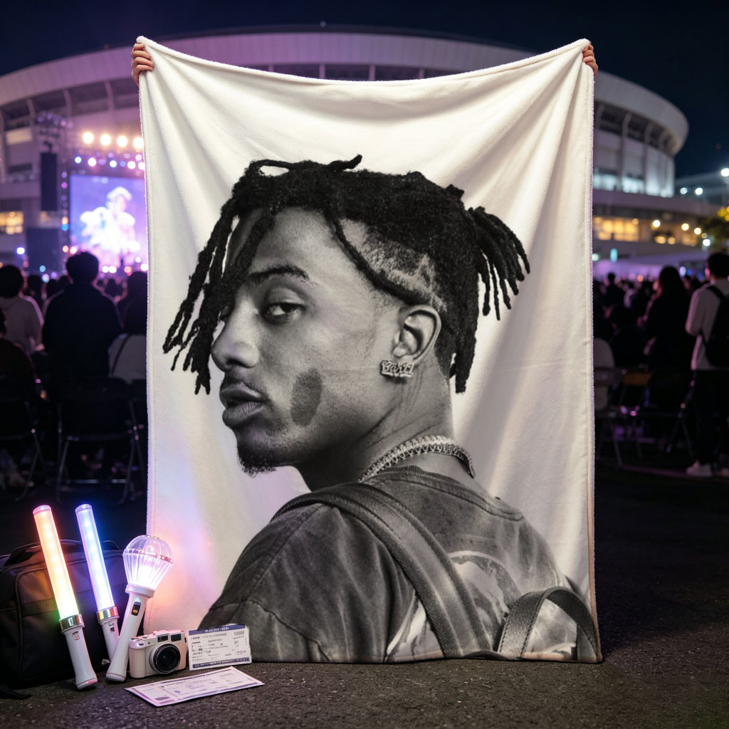 Lil Durk in a Side Profile Pose with Dreads and Gucci Backpack in Black and White Photo - Blankets