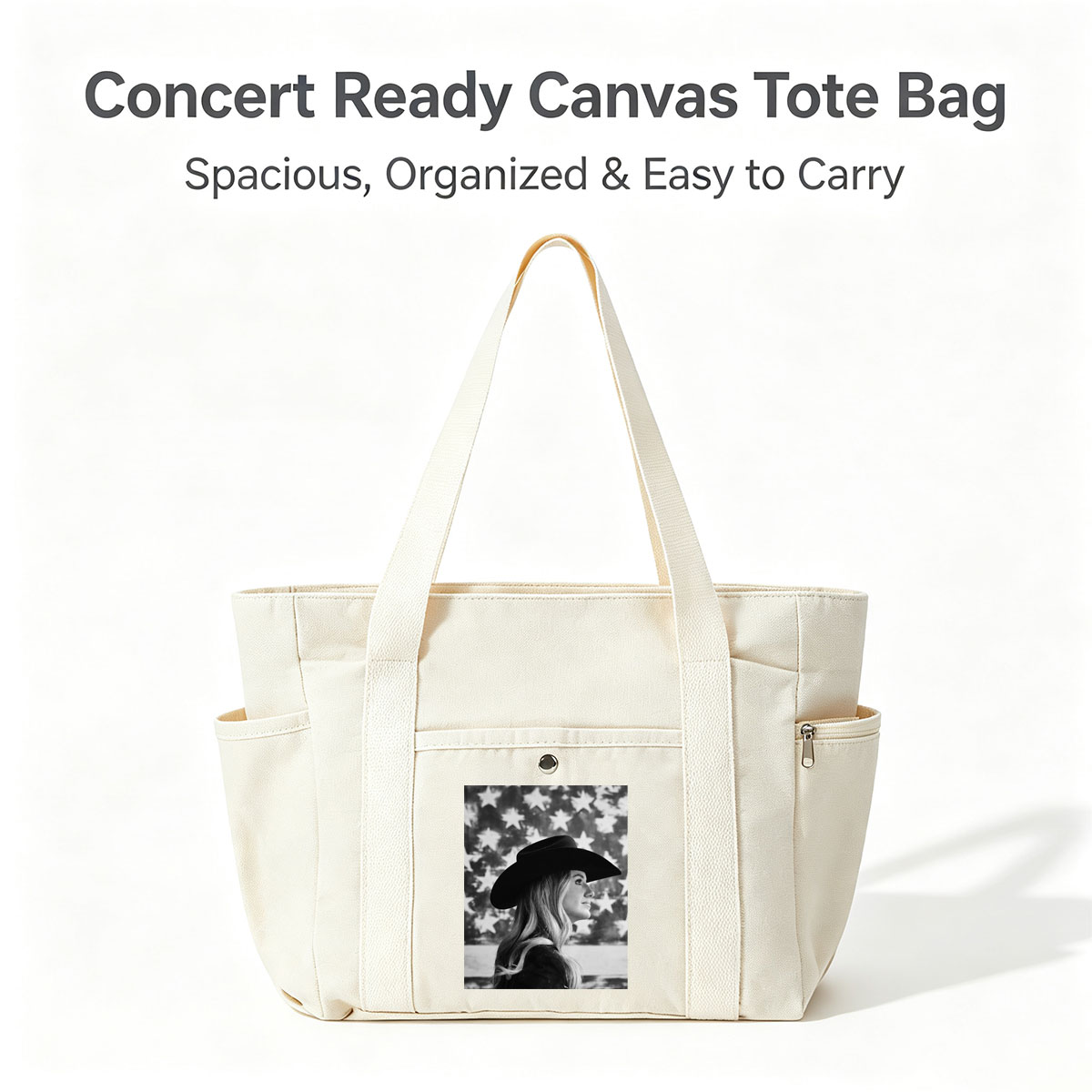 Carrie Underwood in Cowboy Hat with American Flag Background – Black and White Portrait - Multi-pocket bags