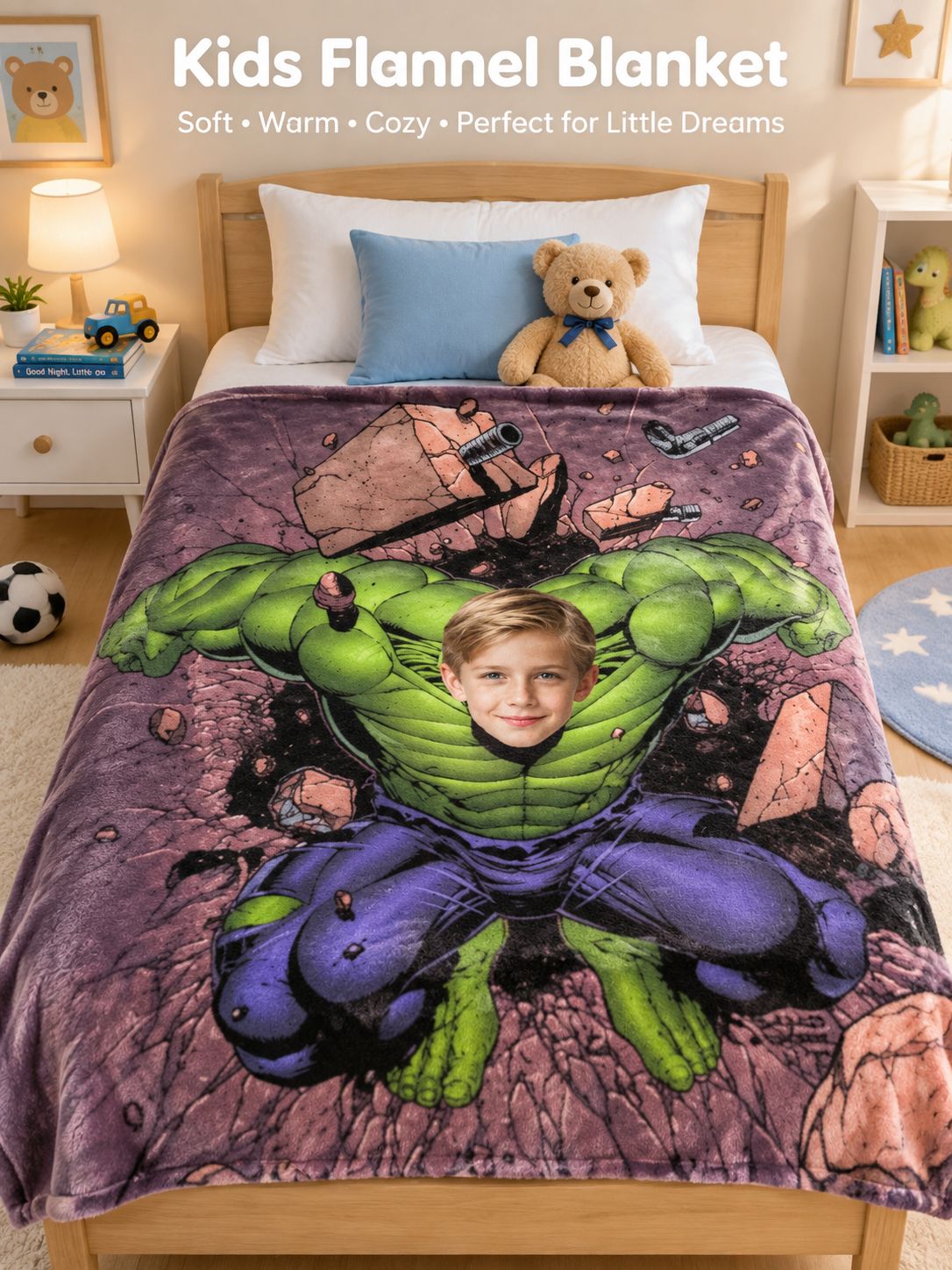 Personalized Photo Face Superhero Flannel Blanket, Ultra Soft Anti-Pilling Fleece Throw, Custom Keepsake Gift for Kids