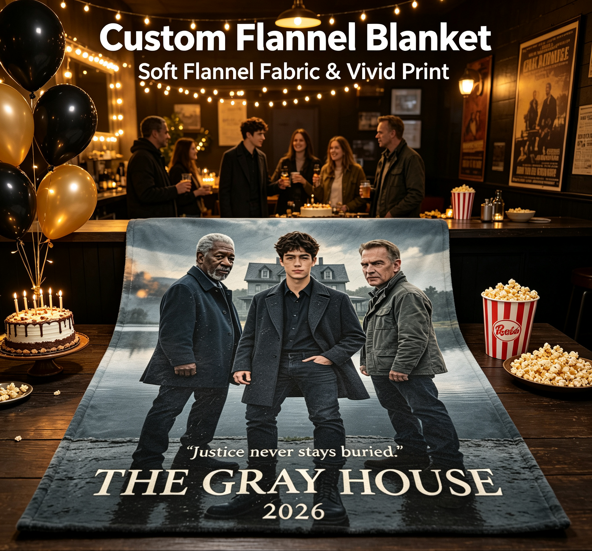 Custom Face Blanket The Gray House Movie Poster Flannel Blanket for Home Decor and Movie Fans Gift or Giveaway
