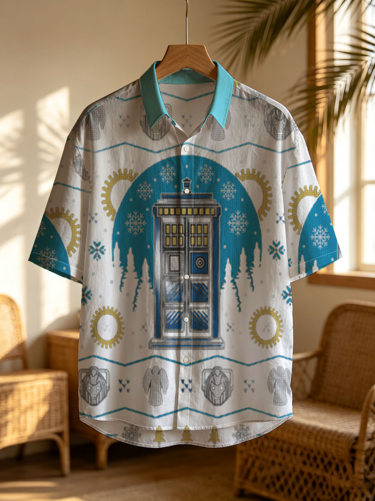 Doctor Who Christmas Sweater: TARDIS, Cybermen, Weeping Angels, and Snowflakes -  Shirt