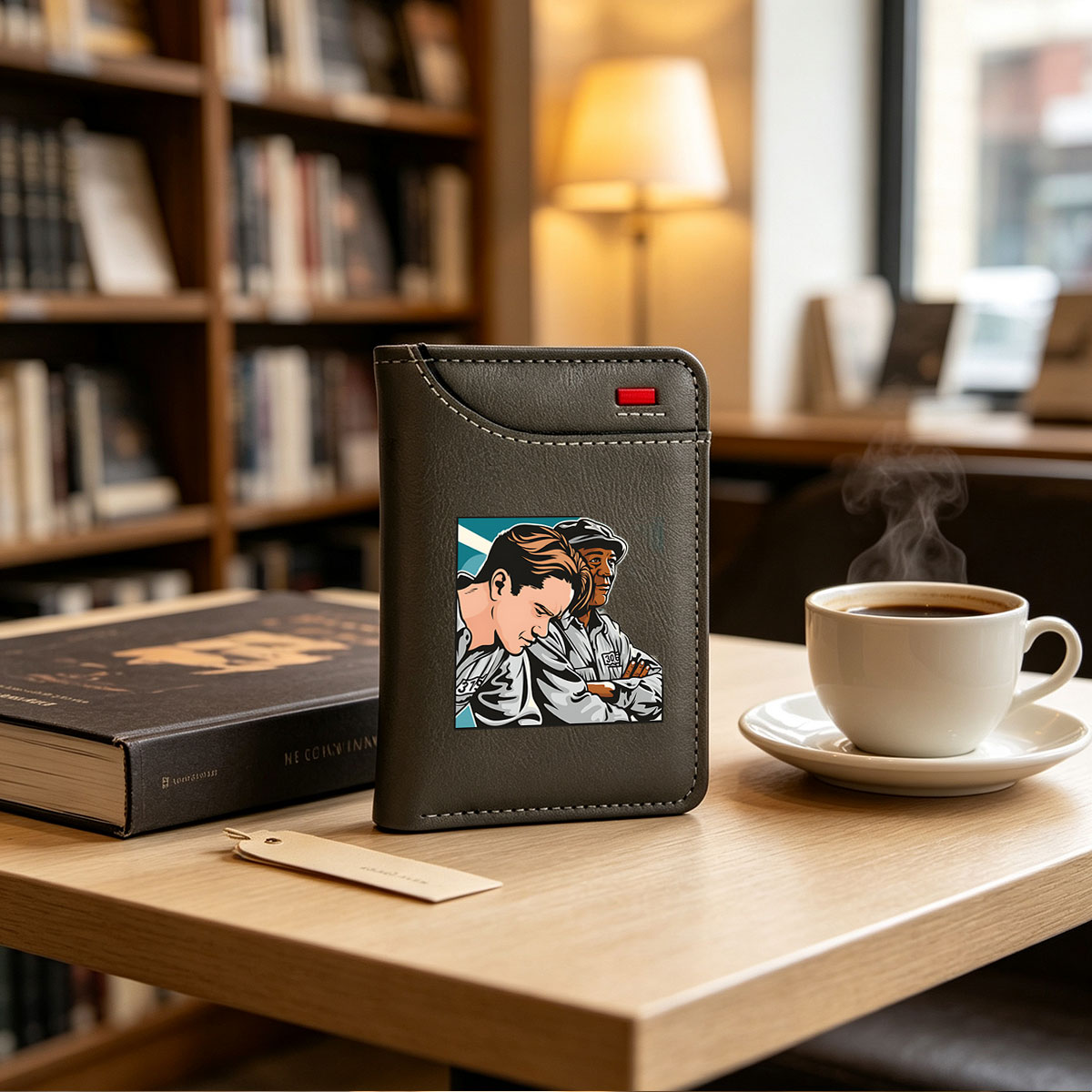Two Workers in Uniforms, Numbers 379 and 305, Collaborating on Task - Vertical Style Wallet