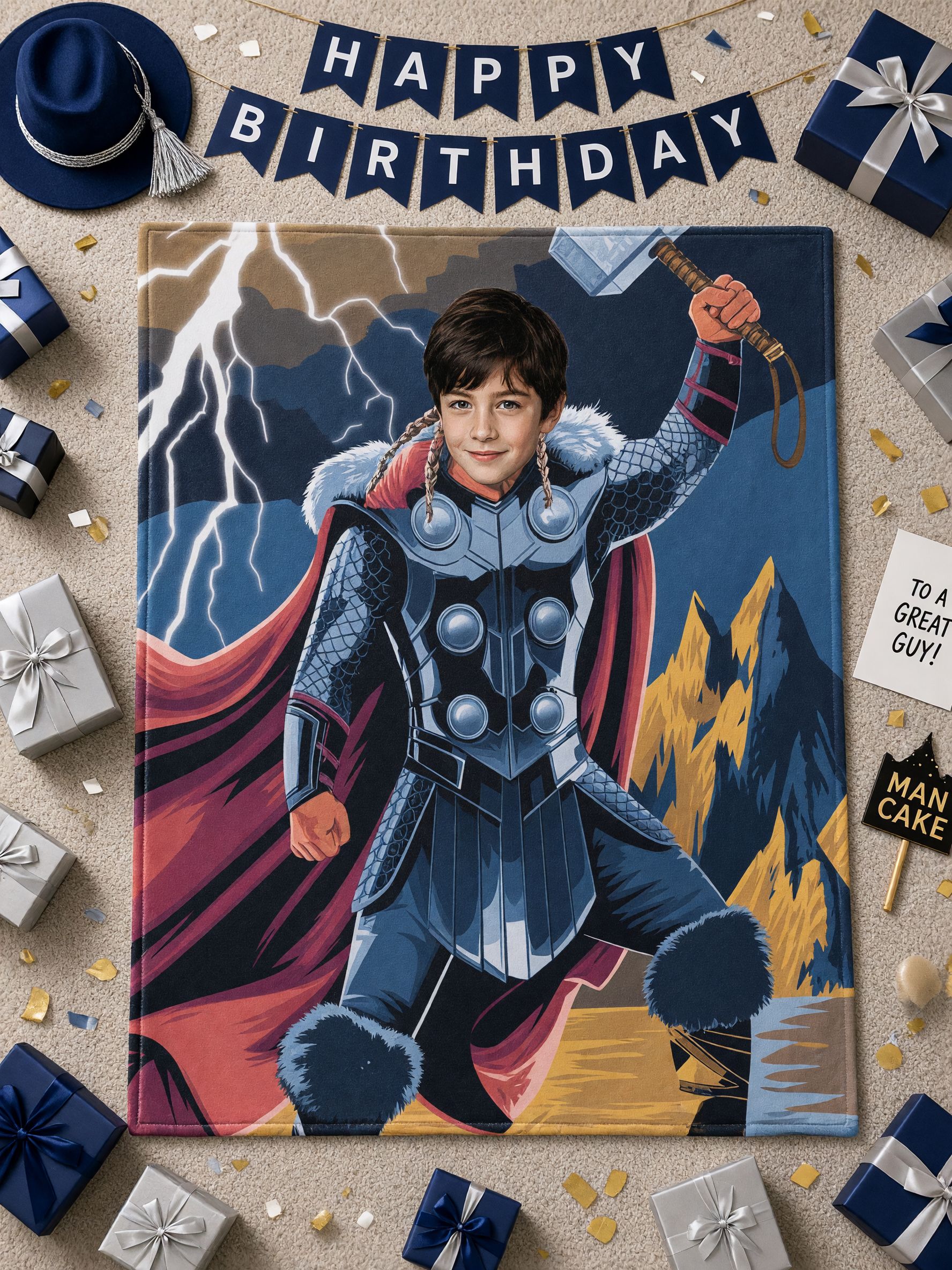 Custom Face Superhero Warrior Blanket, Personalized Photo Soft Flannel Throw, Ideal Cozy Gift for Kids and Teens