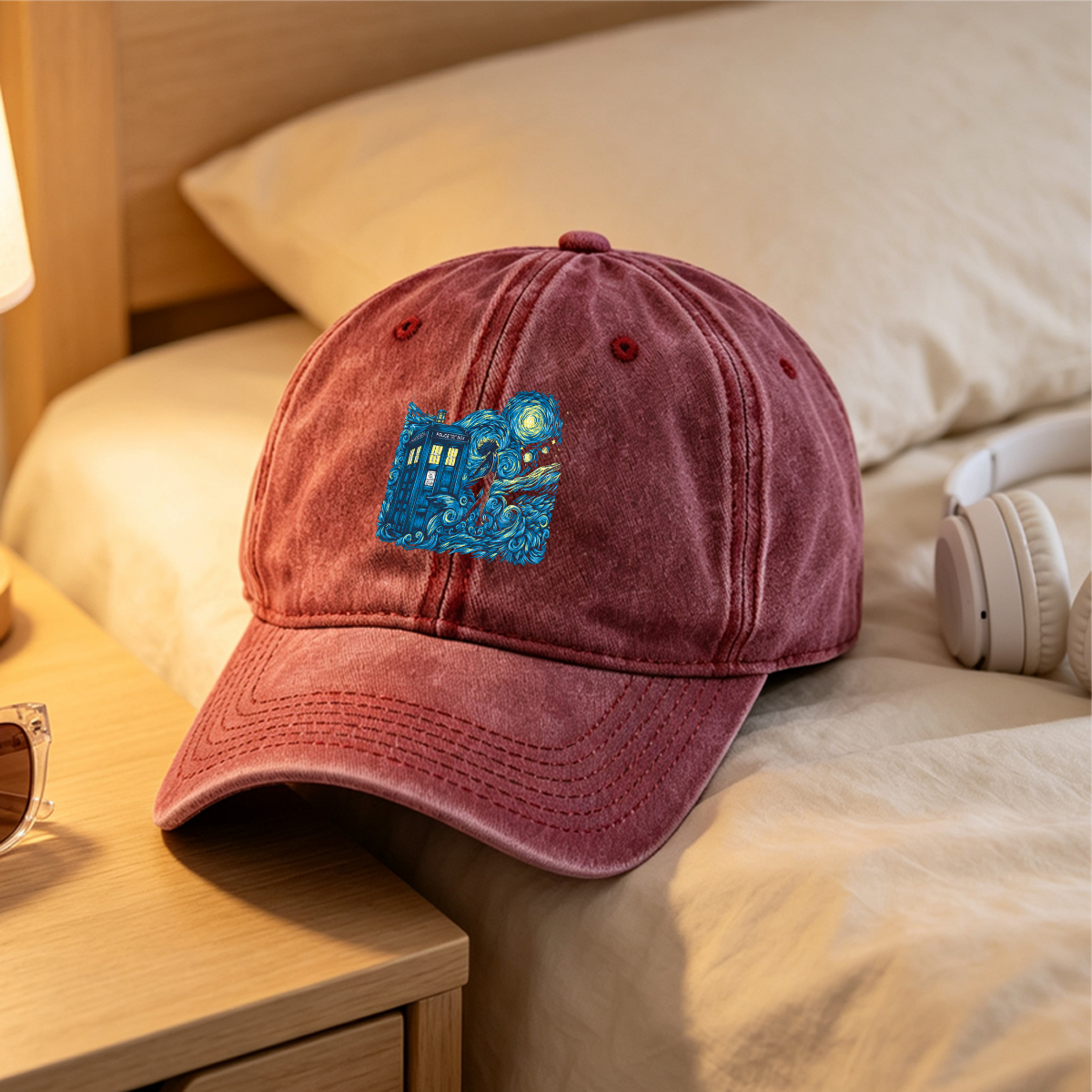 Doctor Who: TARDIS and Companion in Starry Night - Washed Denim - Baseball Cap