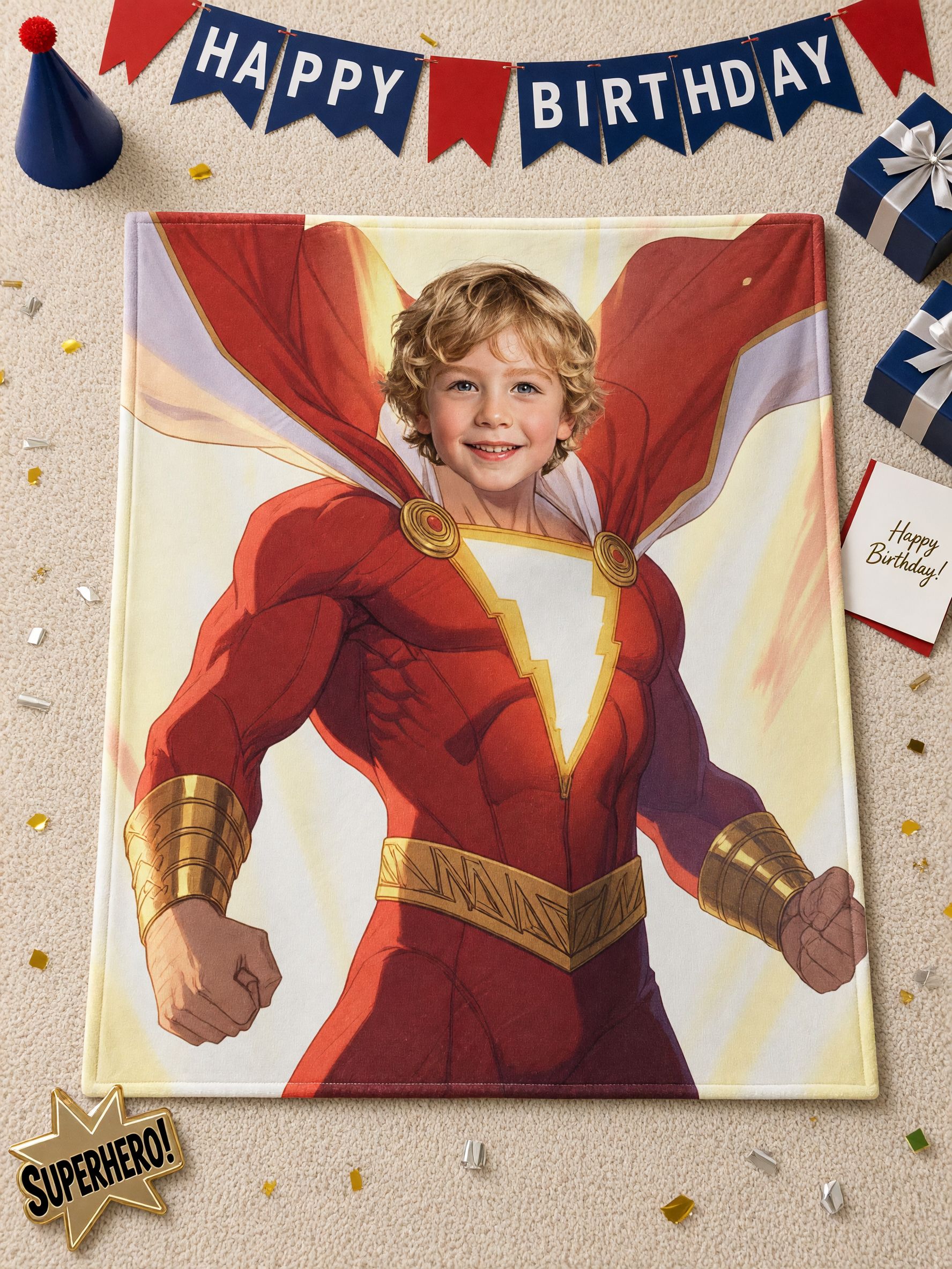 Custom Superhero Face Photo Blanket, Personalized Plush Flannel Throw Blanket for Kids, Ideal Cozy Keepsake Gift