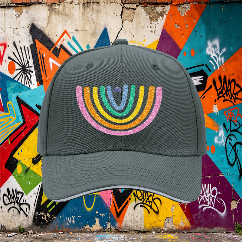 Unisex Classic Sandwich Hat with Glitter Rainbow Heart Print | Perfect for Outdoor Activities, Beach, Festival, and Daily Wear | Ideal for Adults Seeking Fun and Vibrant Style