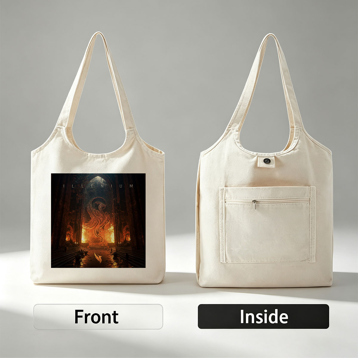Illenium Cathedral of Fire and Flames with a Serpentine Dragon in the Center - Canvas shoulder bags/