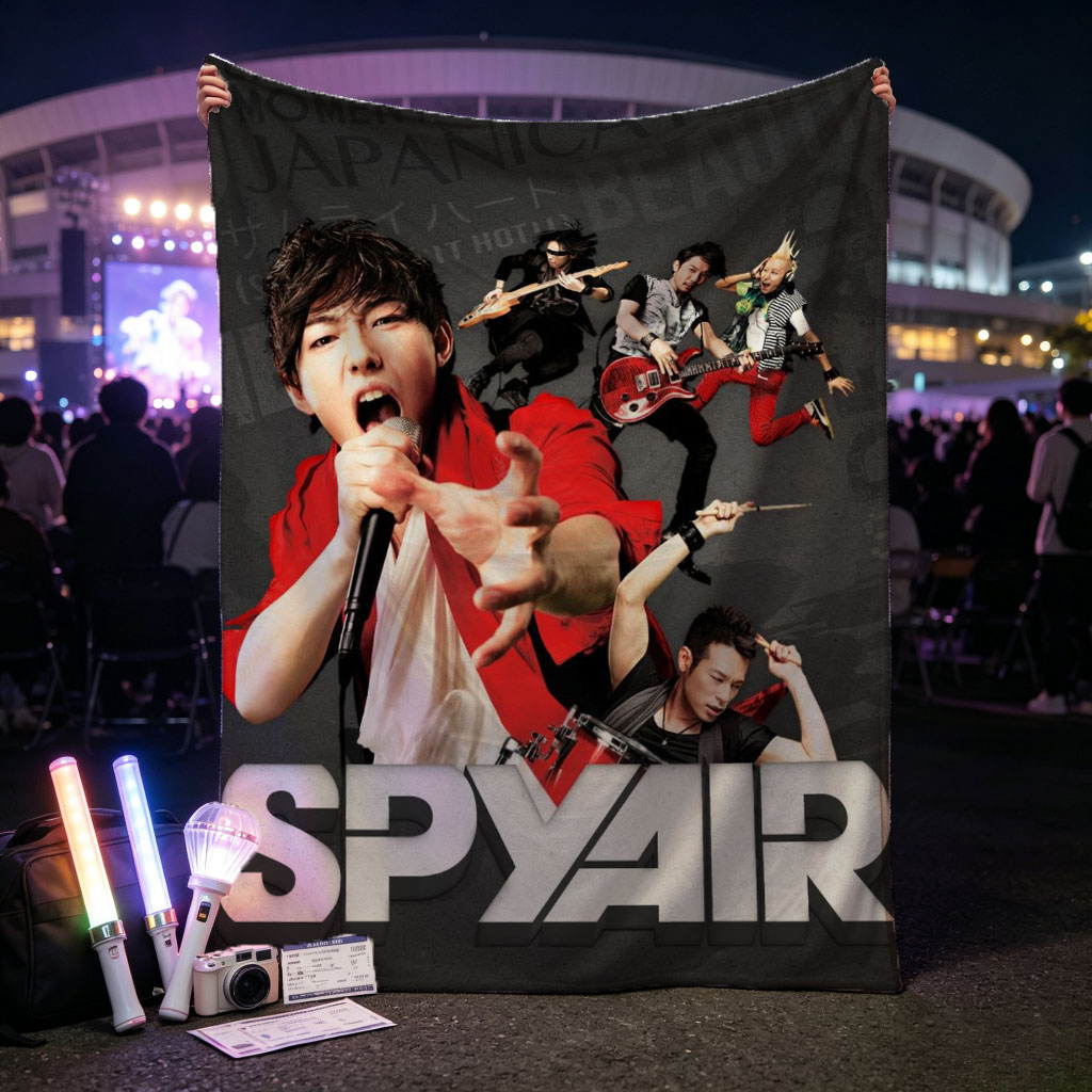 SPYAIR Band Performance Poster Featuring Dynamic Members with Instruments and Energetic Pose - Blankets
