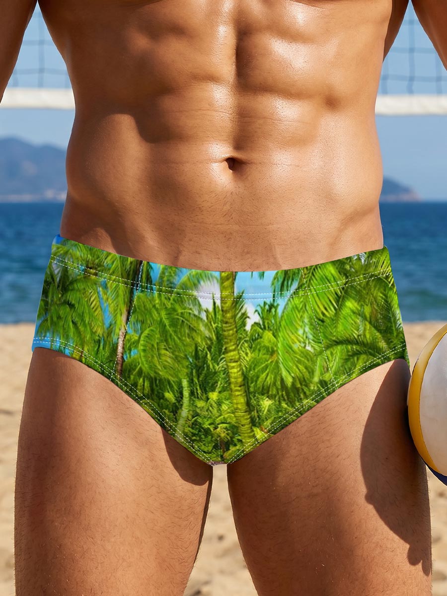 Tropical Paradise with Palm Trees and Crystal Clear Water -  Men's swim trunks