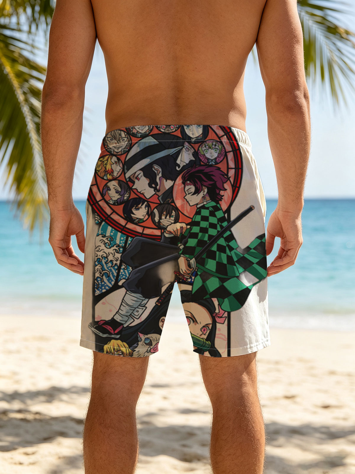 Demon Slayer: Tanjiro, Nezuko, Zenitsu, Inosuke, and Hashira in Action -  Beach shorts