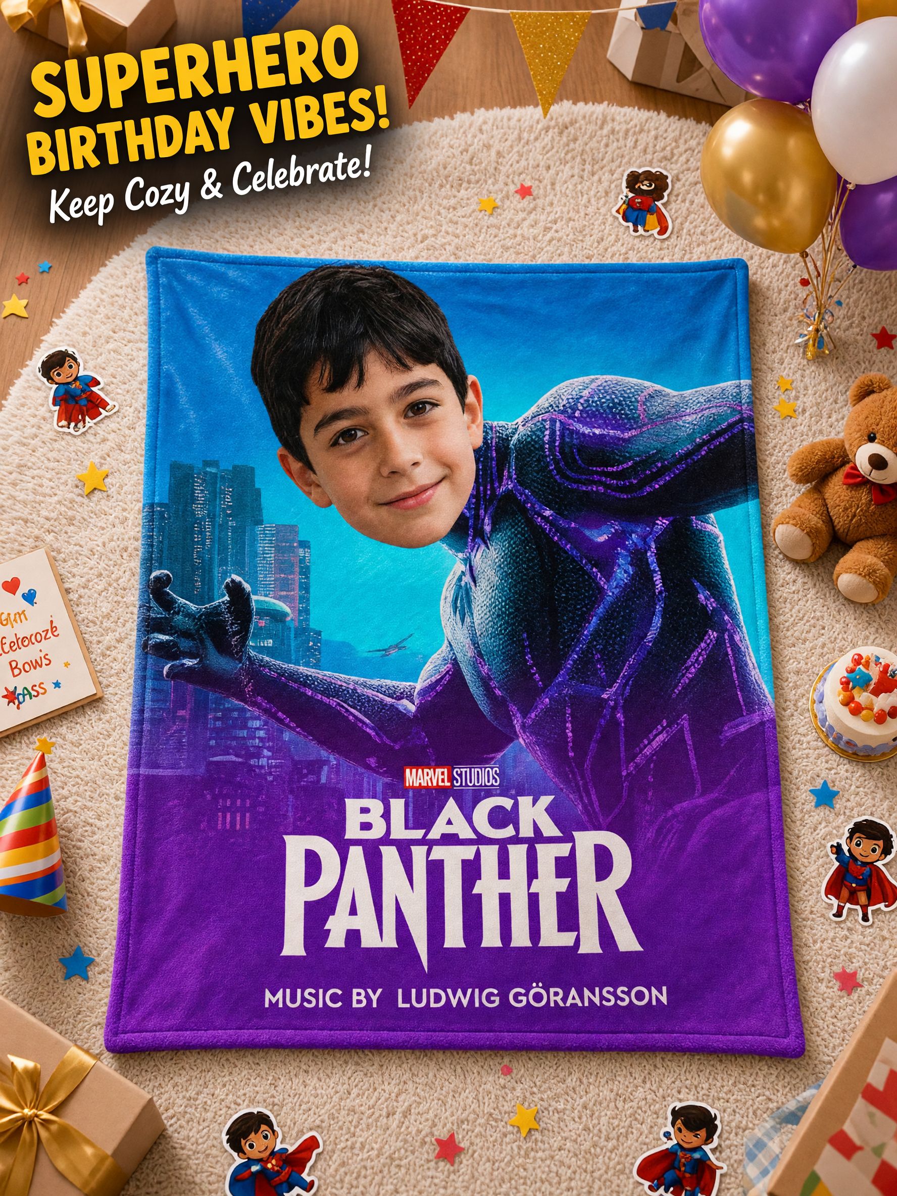 Custom Face Superhero Flannel Fleece Blanket Personalized Photo Throw for Kids Adults Cozy Birthday Gift