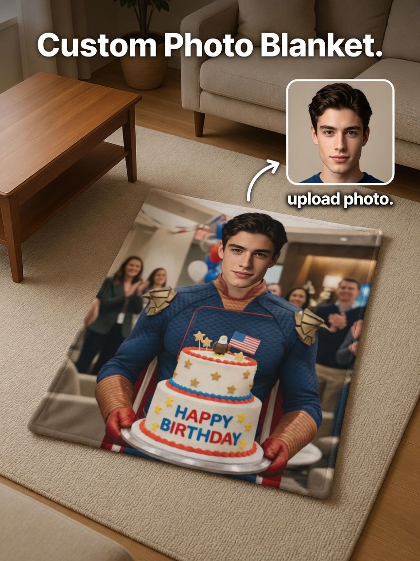 Personalized Custom Photo Face Throw Blanket, Ultra Soft Flannel Superhero Birthday Blanket for Family and Friends