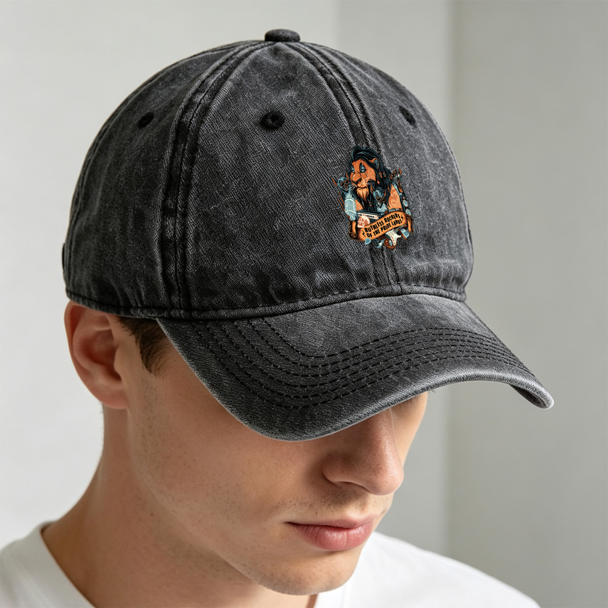 Ruthless Rockers of the Pride Lands: Lion, Hyena, and Meerkat Band - Washed Denim - Baseball Cap