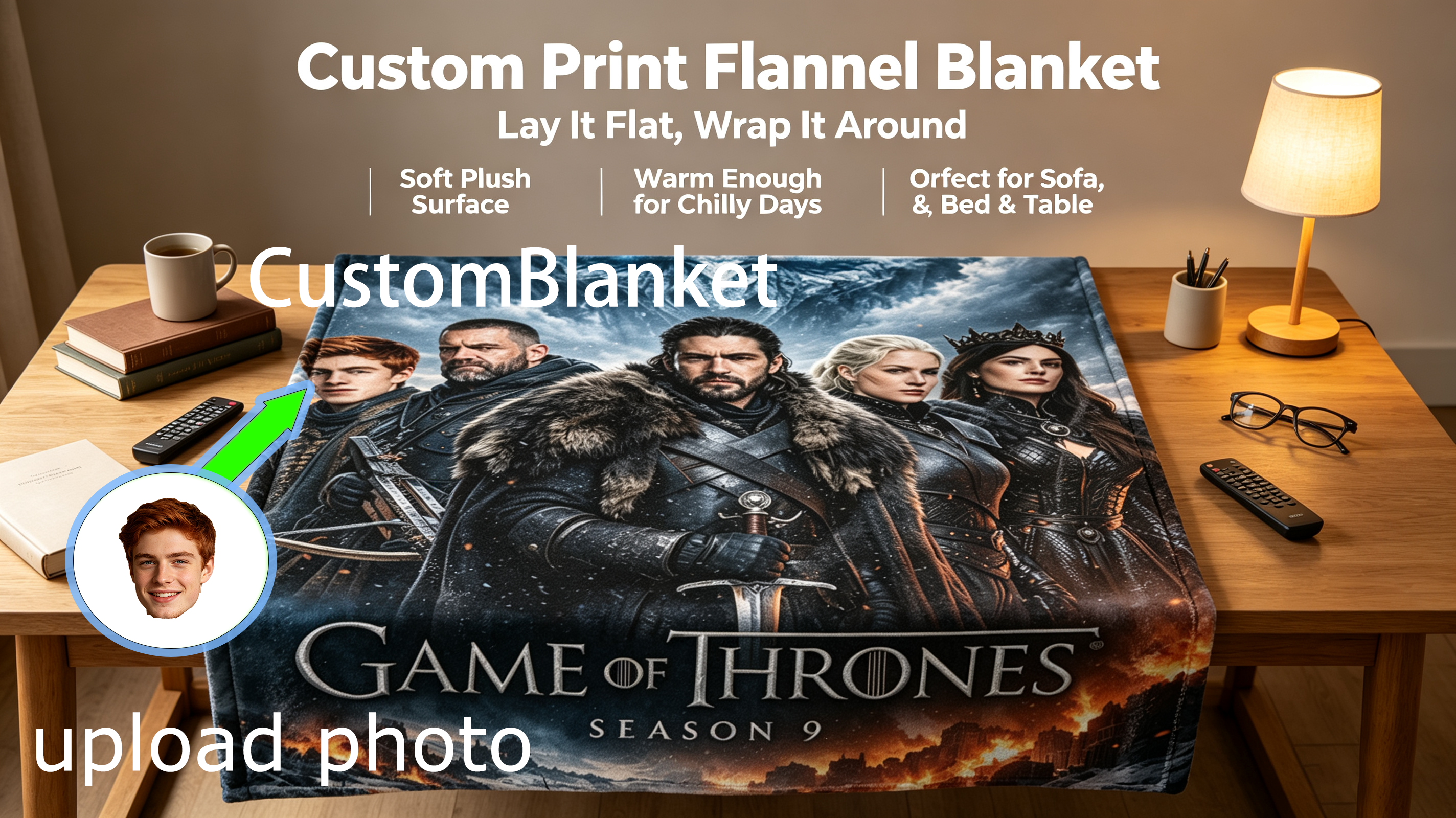 Custom Face Blanket Game of Thrones Season 9 Flannel Blanket for Fans and Collectors – Perfect Gift or Giveaway for TV Show Enthusiasts