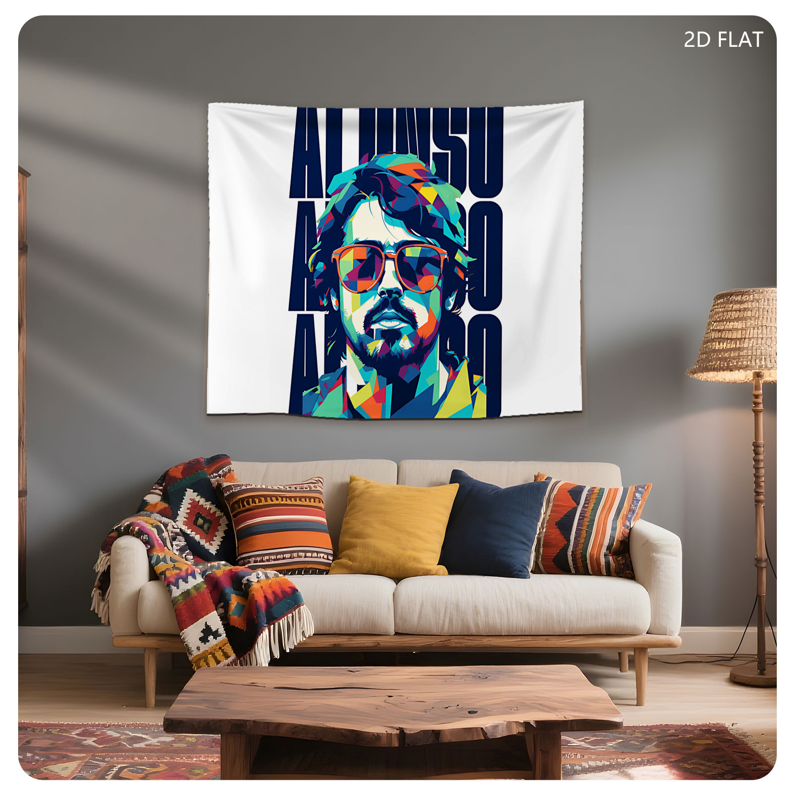 Alonso: Colorful Pop Art Portrait of a Man with Sunglasses - Tapestry