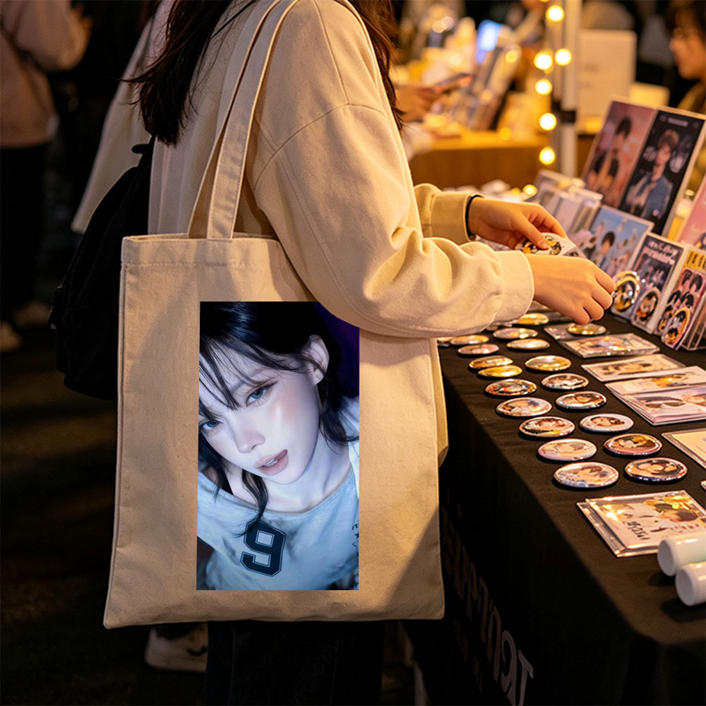 Kim Ji-min in a Close-Up Portrait Wearing a Gray T-Shirt with Number 9 - Canvas tote bags
