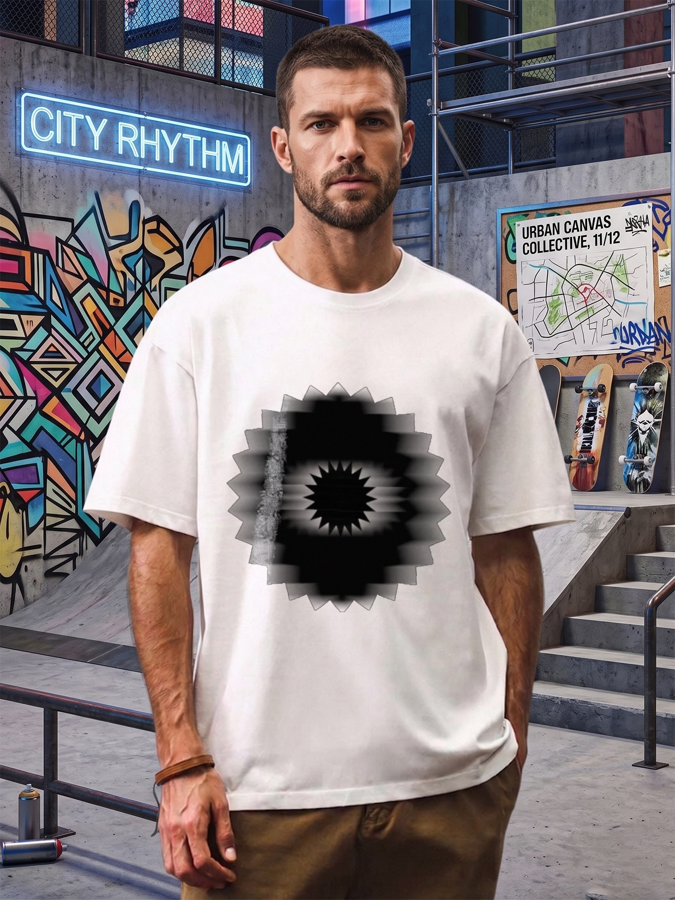 Men's Printed T-Shirt Geometric Abstract Star Pattern Casual Round Neck Summer Lightweight Breathable Short Sleeve T-Shirt for Daily Wear Outdoor Activities Urban Style Men