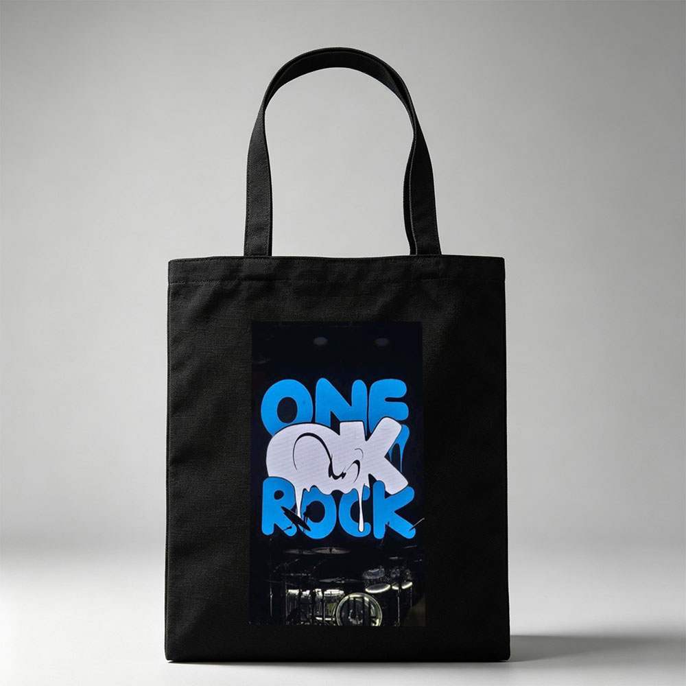 One Ok Rock Live Performance with Illuminated Stage Logo and Drum Set - Canvas tote bags