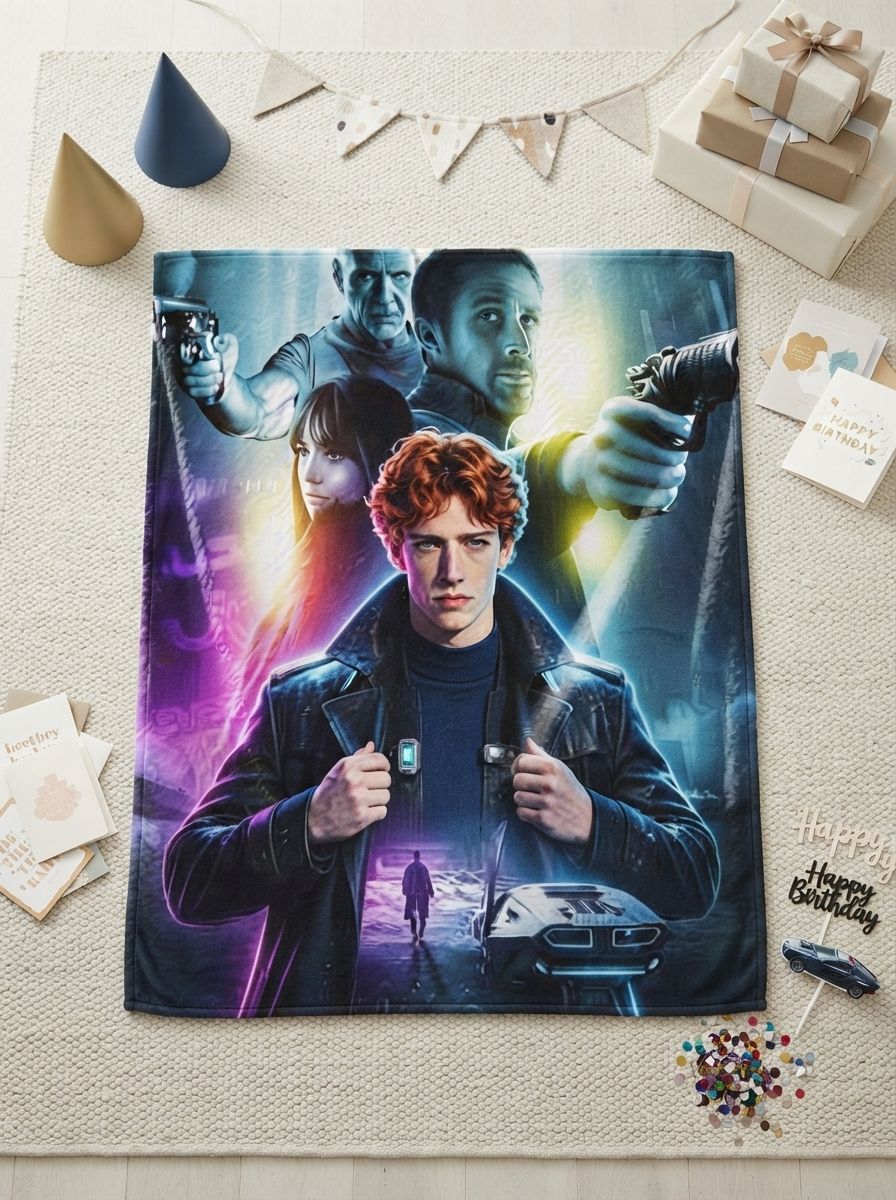 Custom Photo Face Blanket Personalized Sci-Fi Movie Character Flannel Throw Blanket for Bed Couch Sofa and Unique