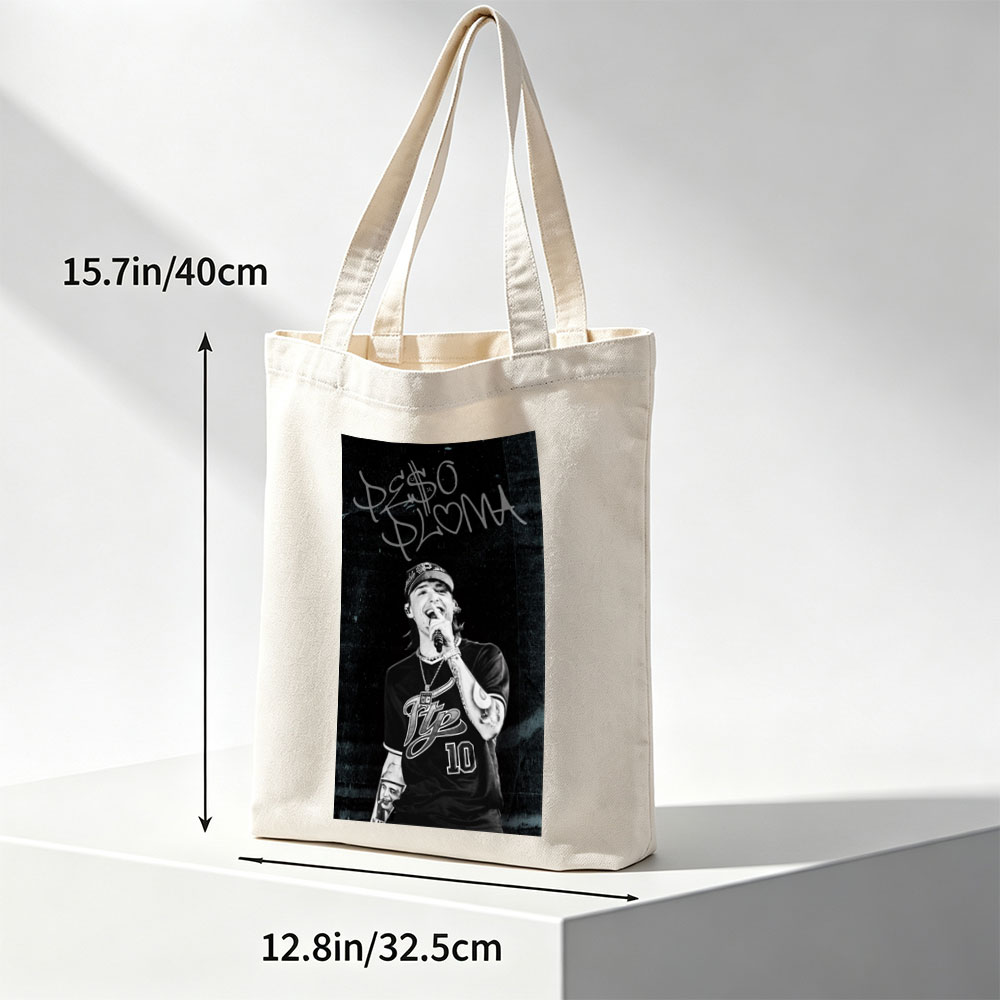Peso Pluma Performing Live in Black and White Concert Photo - Canvas tote bags