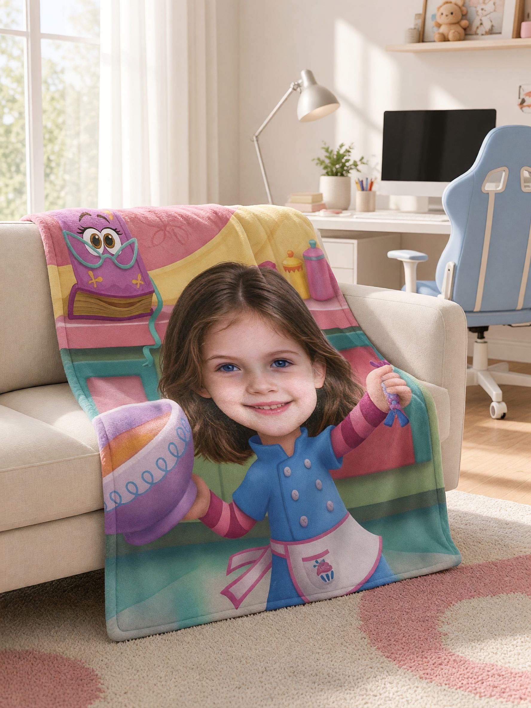 Custom Face Blanket Personalized Cartoon Photo Flannel Throw, Ultra Soft Plush Bed Cover, Ideal Personalized Gift