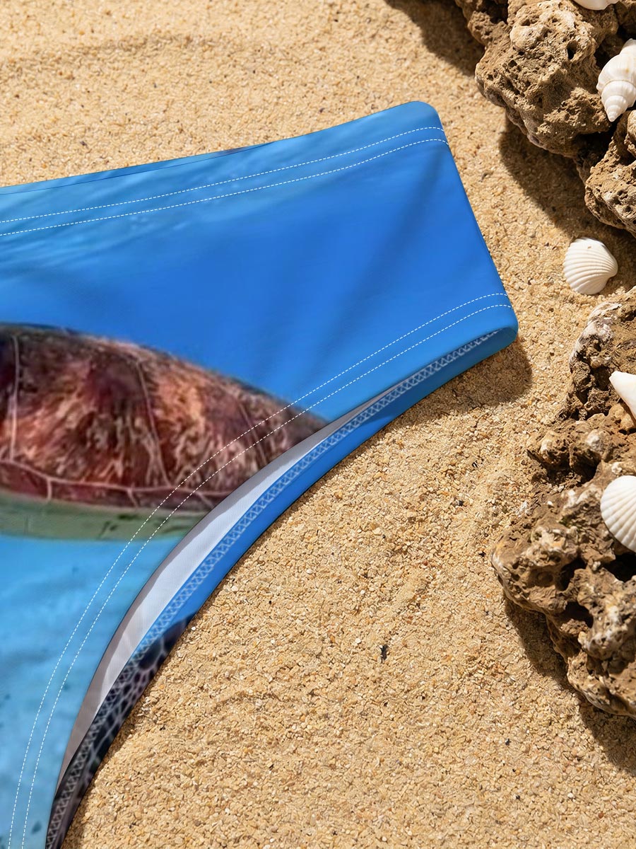 Sea Turtle Swimming in Crystal Clear Waters -  Men's swim trunks